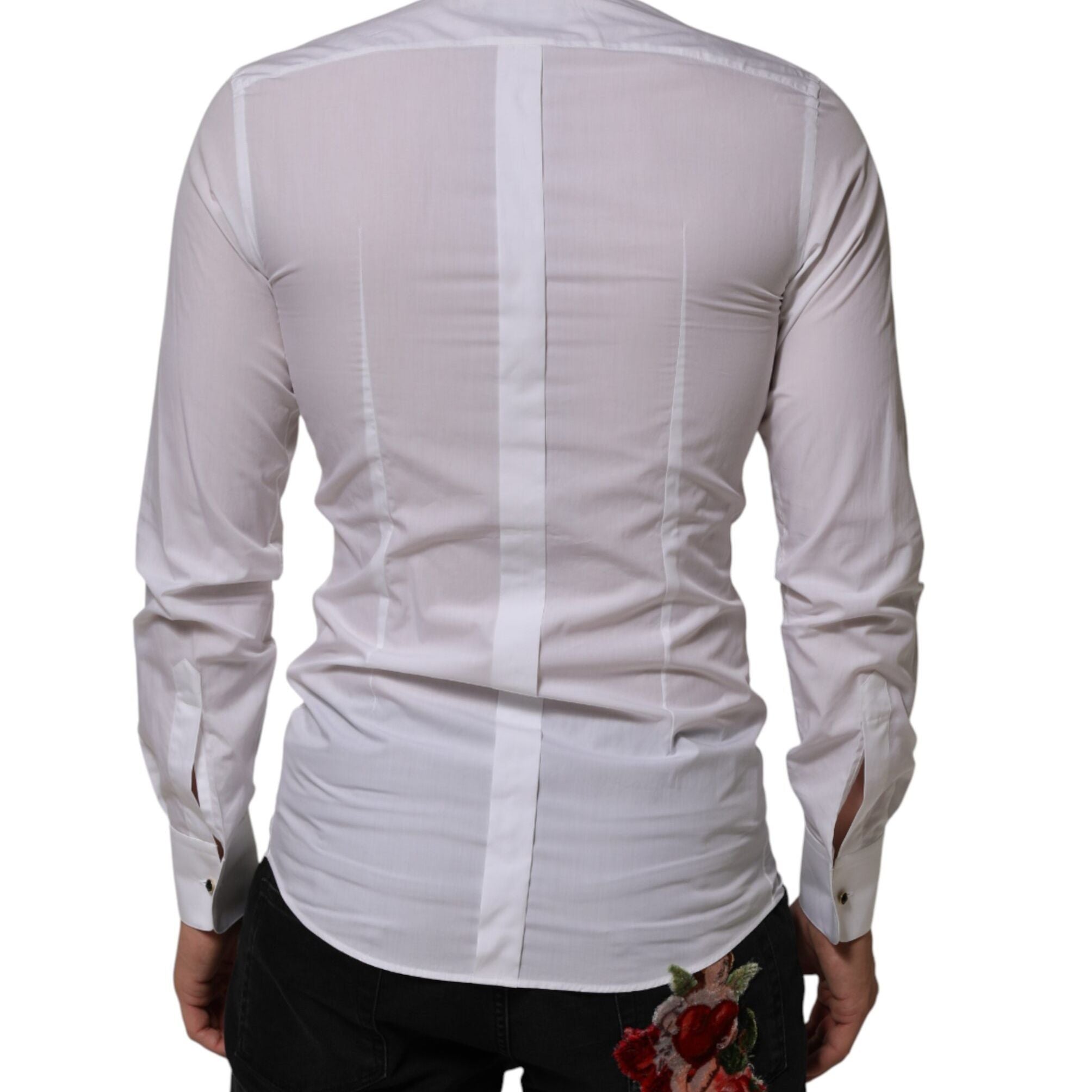 Dolce & Gabbana White Cotton Collared Long Sleeve GOLD Dress Shirt