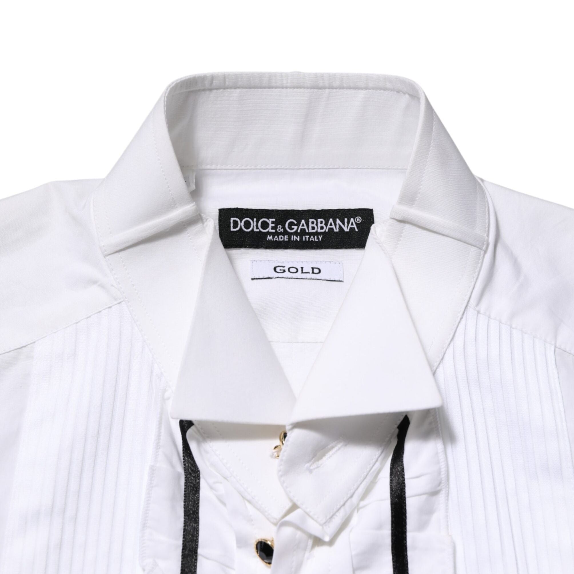 Dolce & Gabbana White Cotton Collared Long Sleeve GOLD Dress Shirt