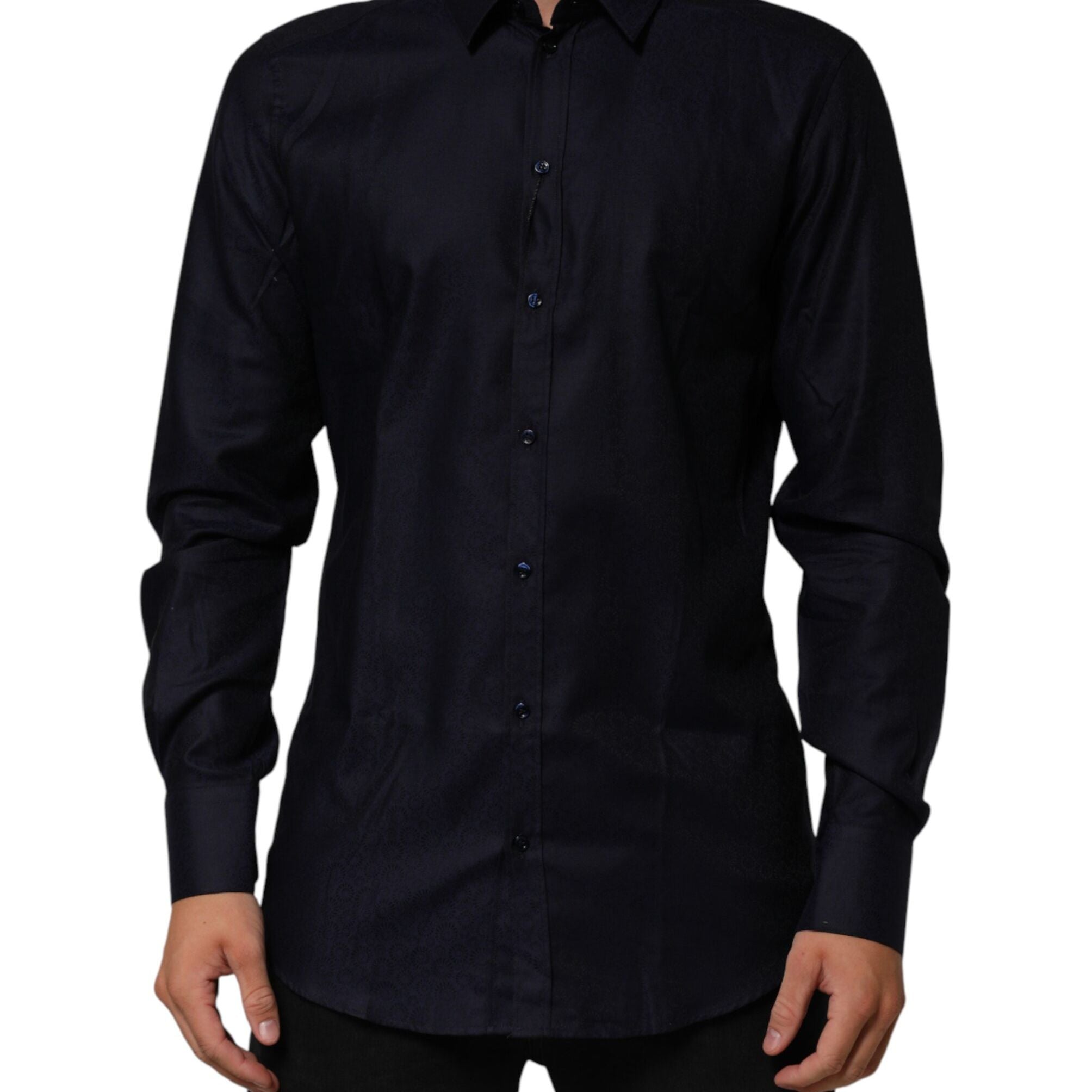 Dolce & Gabbana Blue Cotton Collared Long Sleeve GOLD Men Dress Shirt