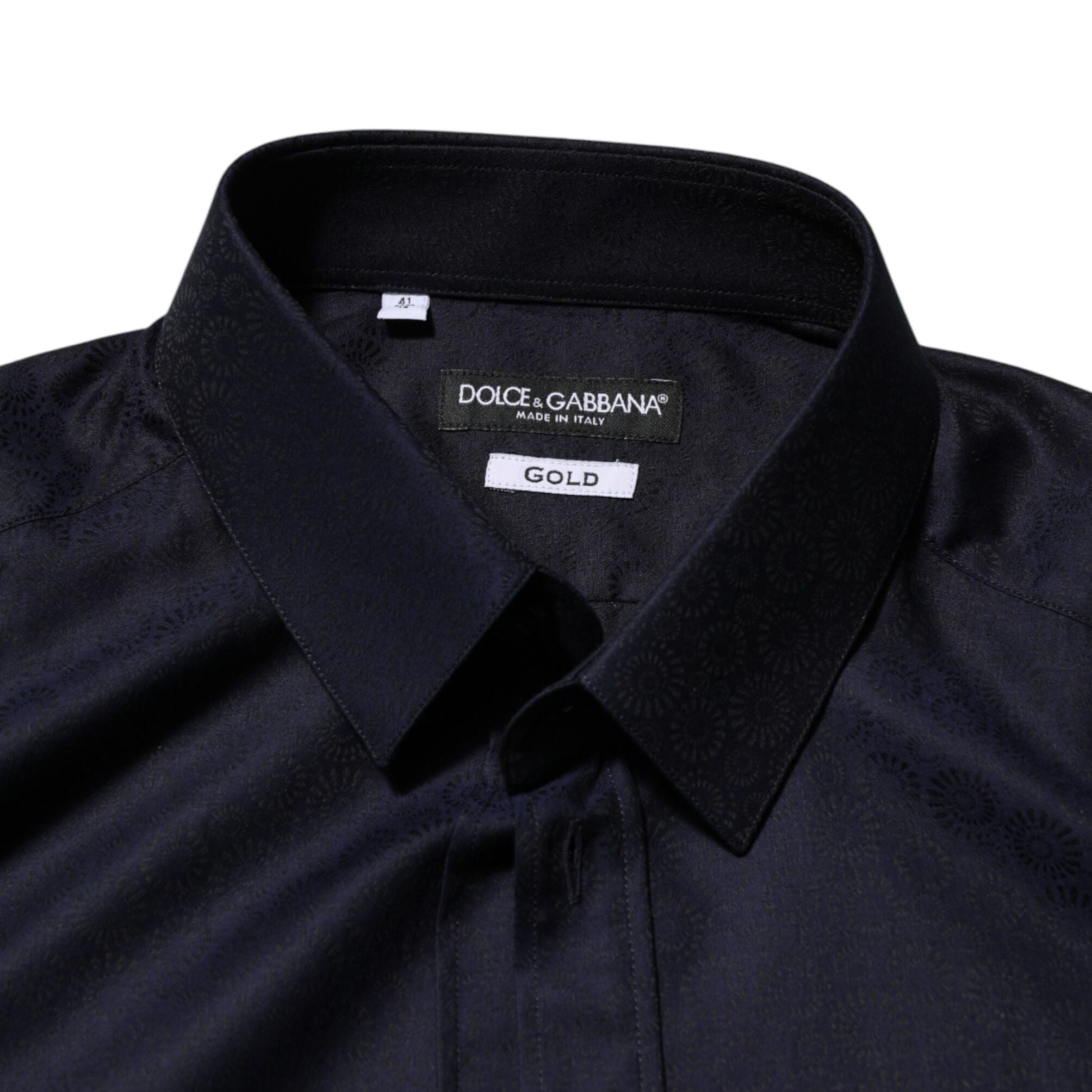 Dolce & Gabbana Blue Cotton Collared Long Sleeve GOLD Men Dress Shirt