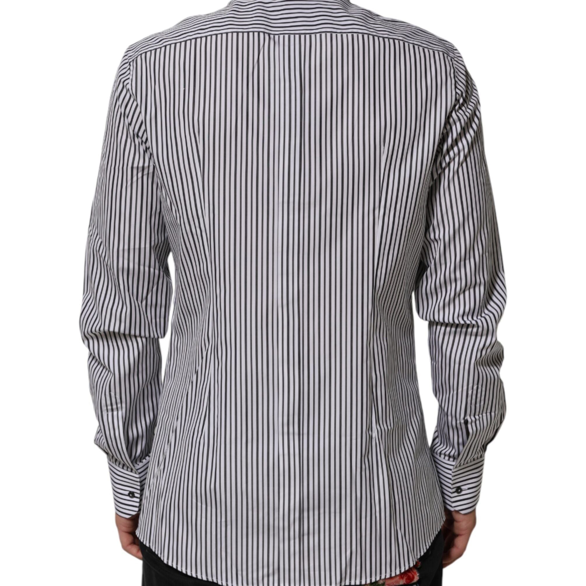 Dolce & Gabbana Black White Stripes Men GOLD Dress Shirt
