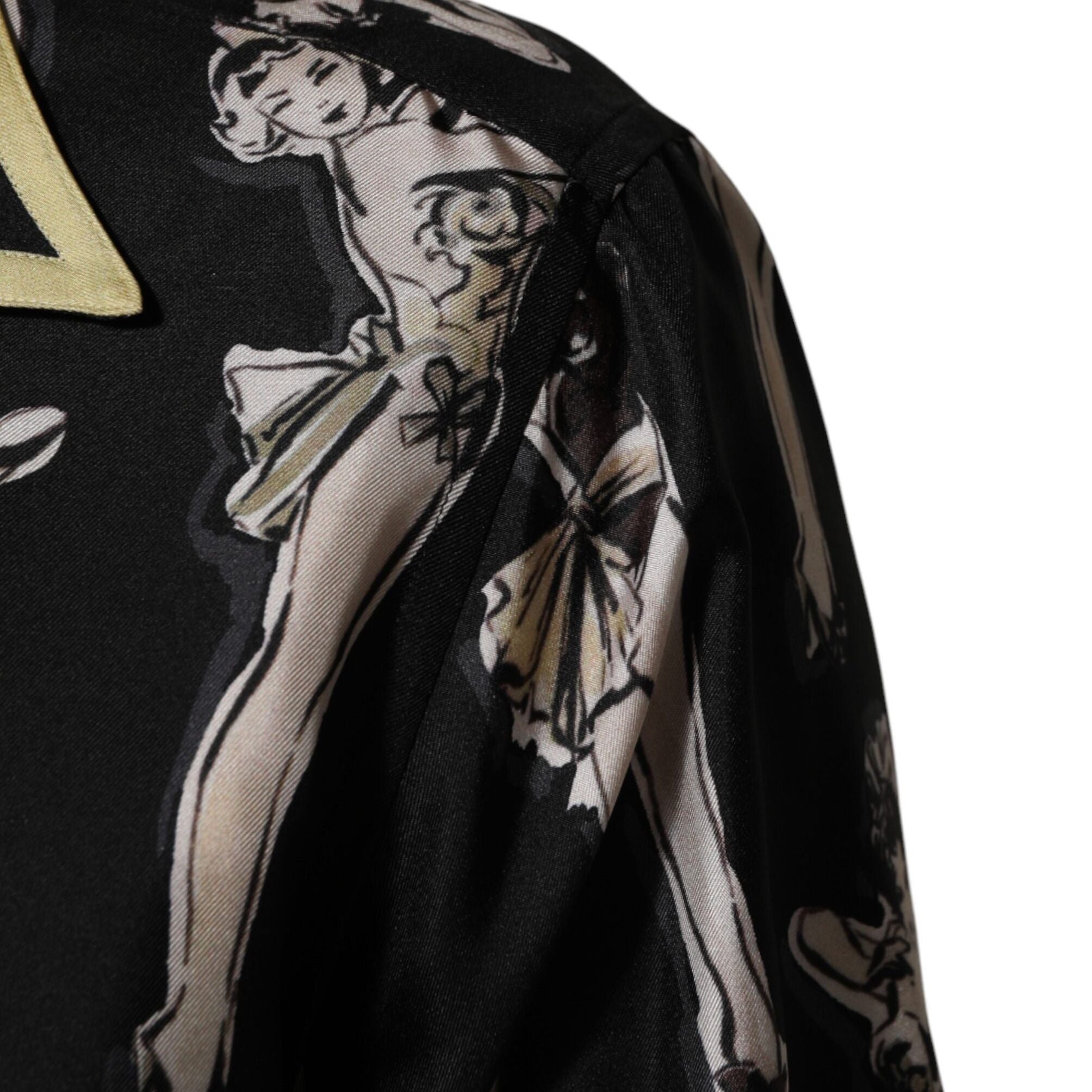 Dolce & Gabbana Black Silk Pin Up Printed Button Down Shirt