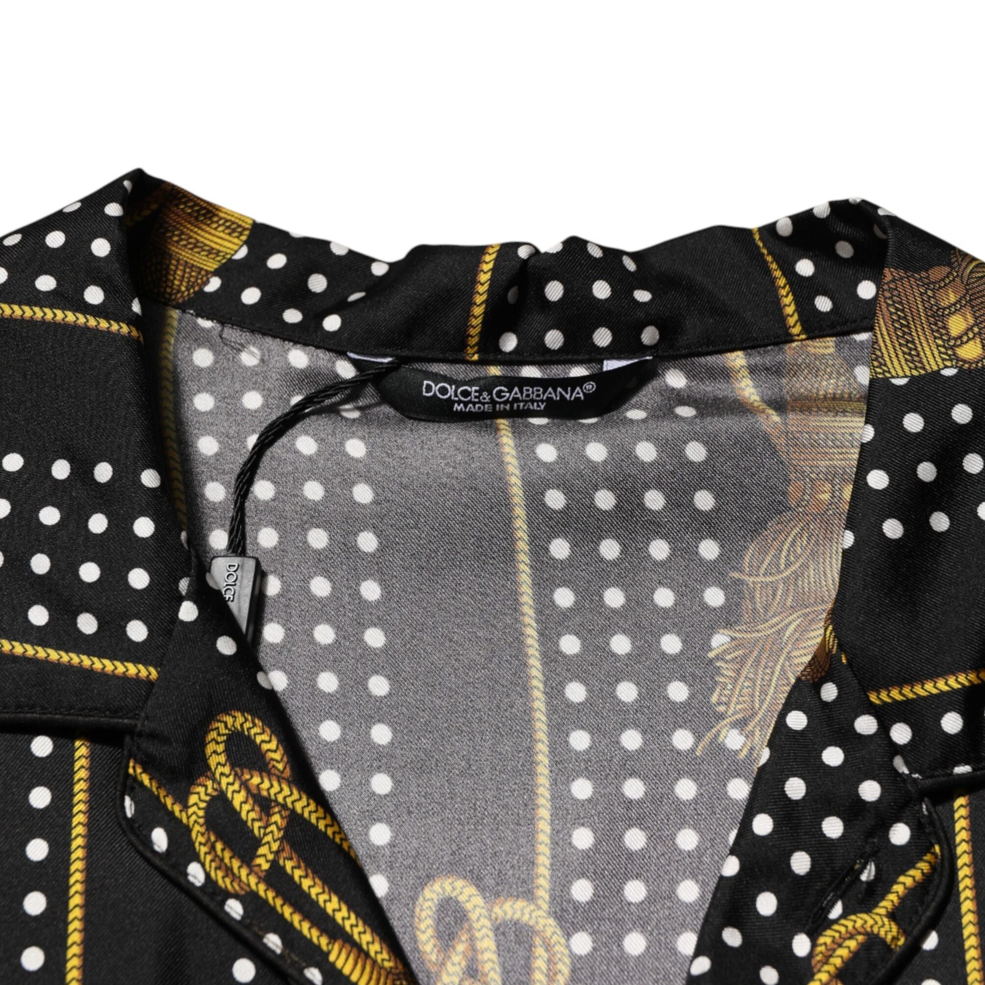Dolce & Gabbana Black Dotted Tassel Silk Button Down Shirt
