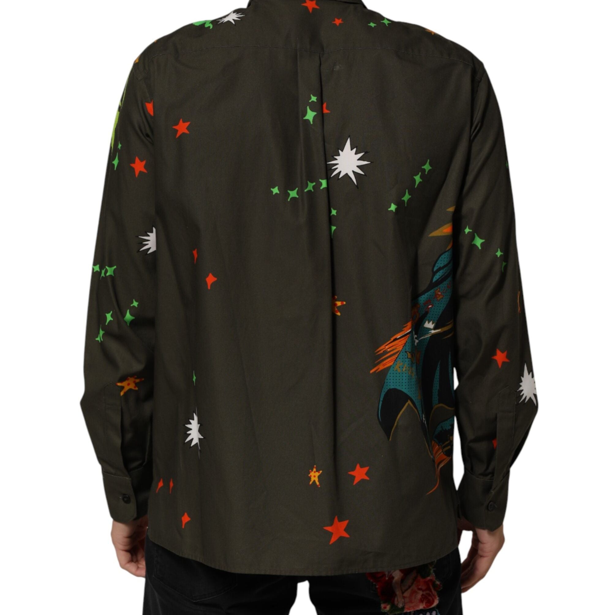 Dolce & Gabbana Green Superhero Print Button Down Shirt