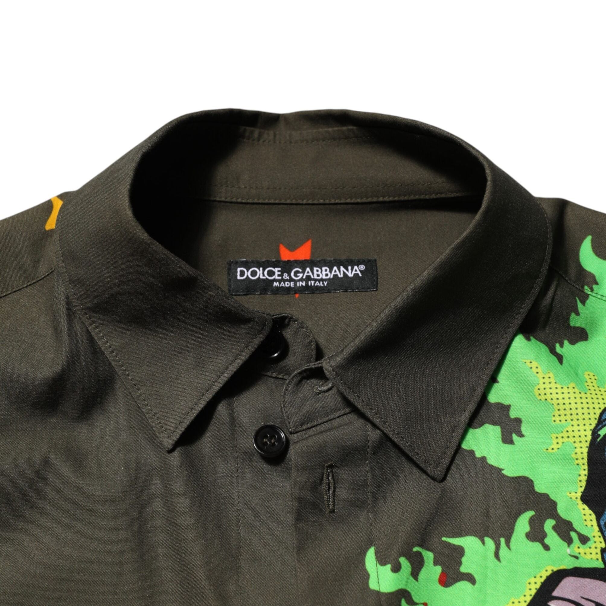 Dolce & Gabbana Green Superhero Print Button Down Shirt