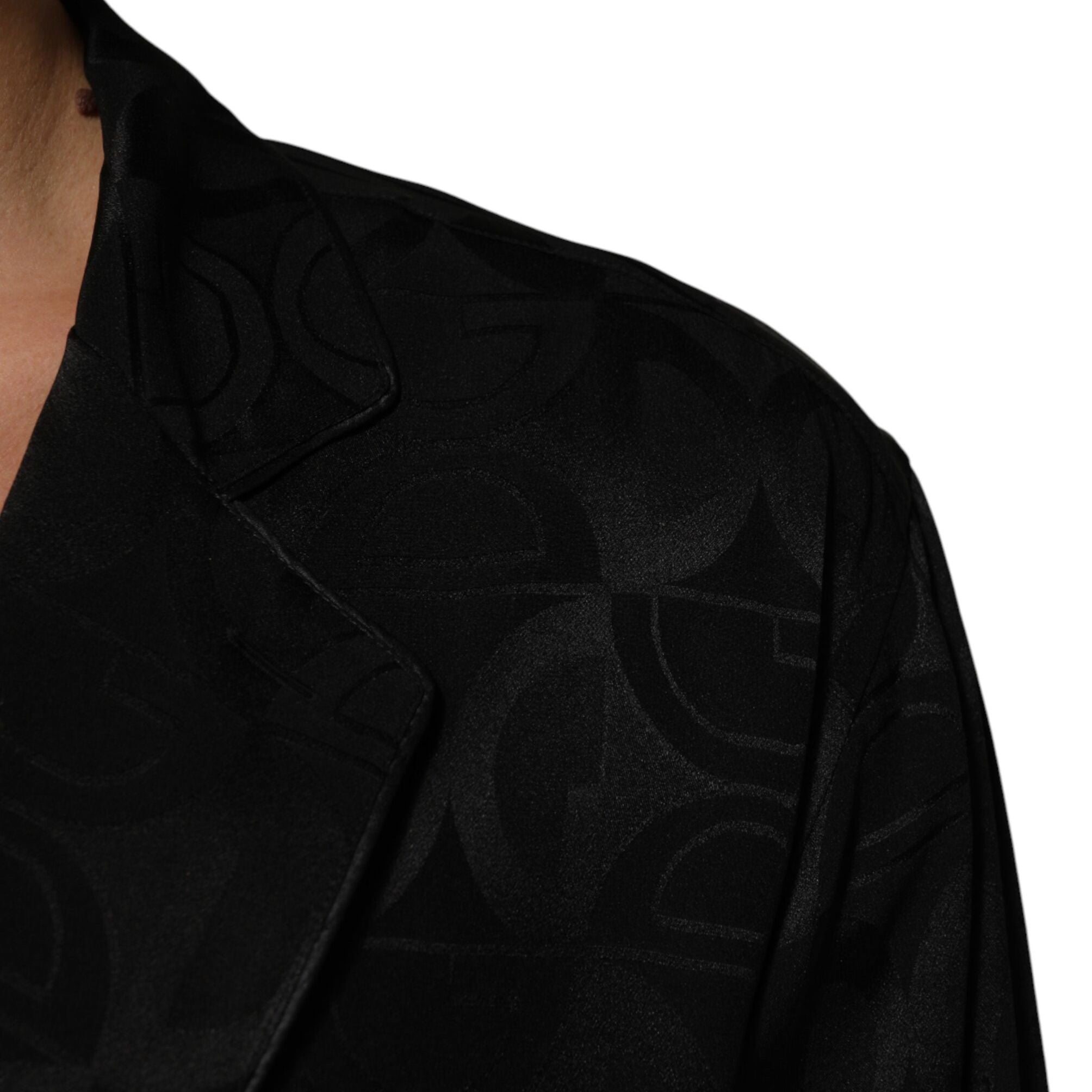 Dolce & Gabbana Black DG Logo Silk Men Long Sleeves Shirt