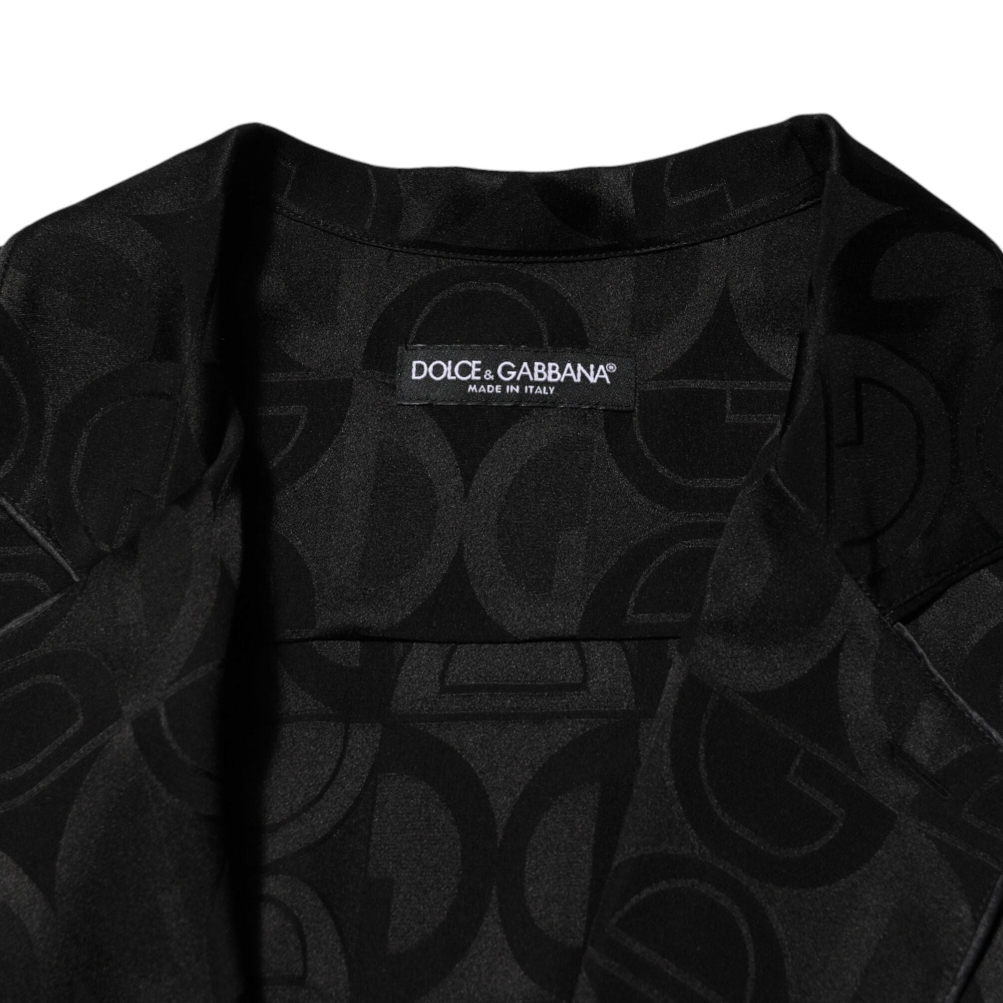 Dolce & Gabbana Black DG Logo Silk Men Long Sleeves Shirt
