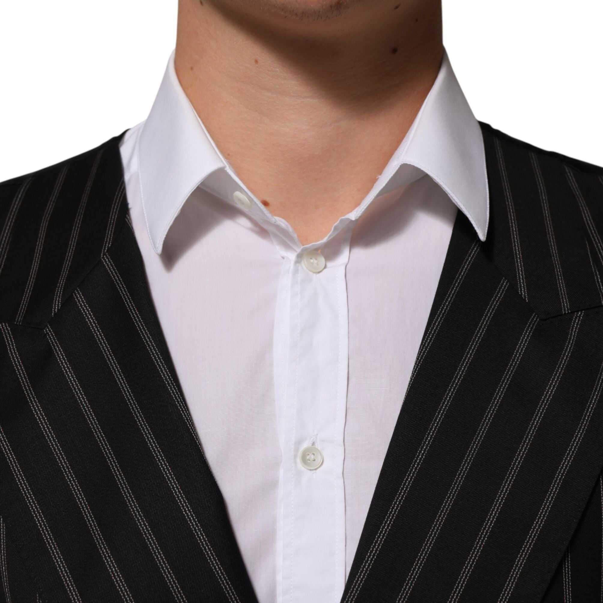 Dolce & Gabbana Black Stripes Wool Dress Men Waistcoat Vest