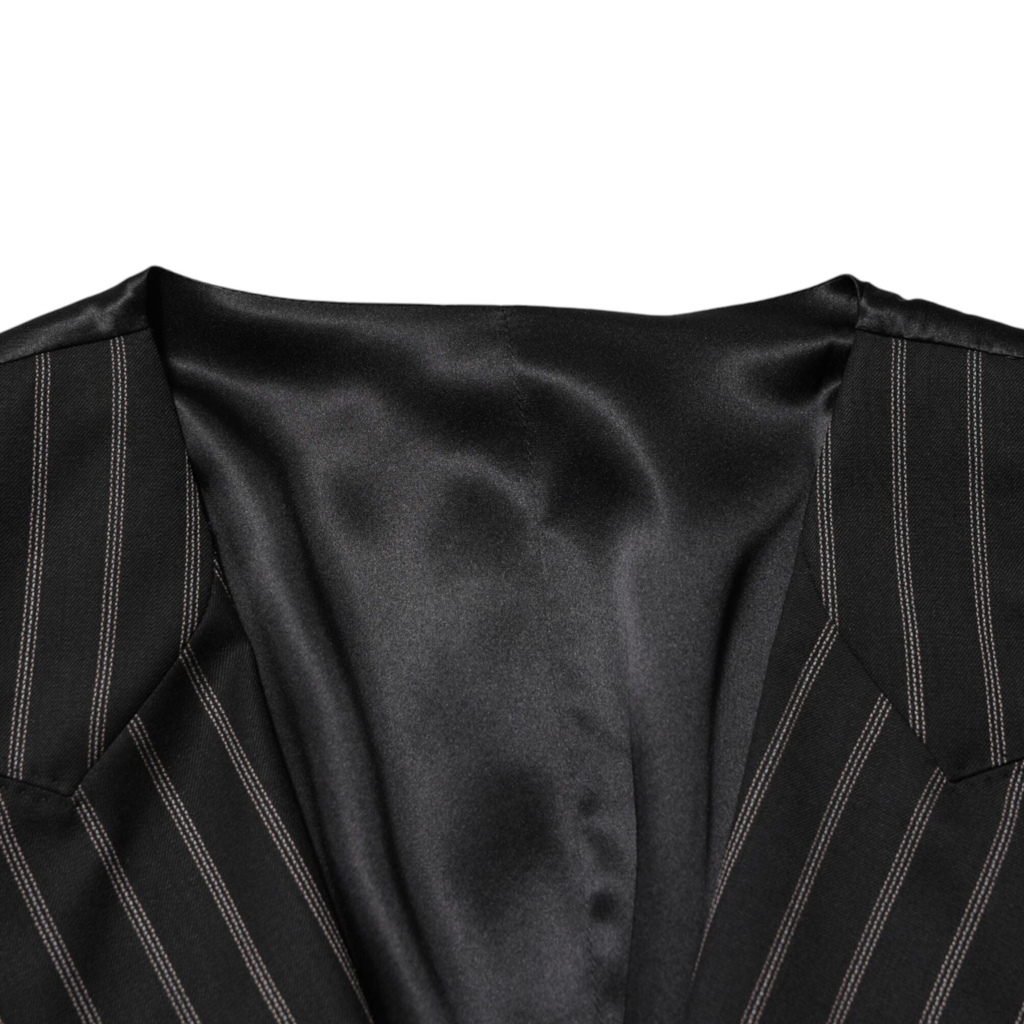 Dolce & Gabbana Black Stripes Wool Dress Men Waistcoat Vest