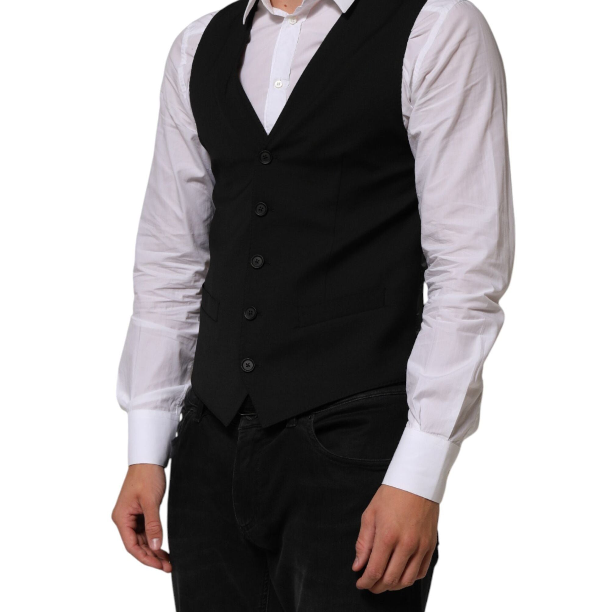 Dolce & Gabbana Black Polyester Dress Formal Waistcoat Vest