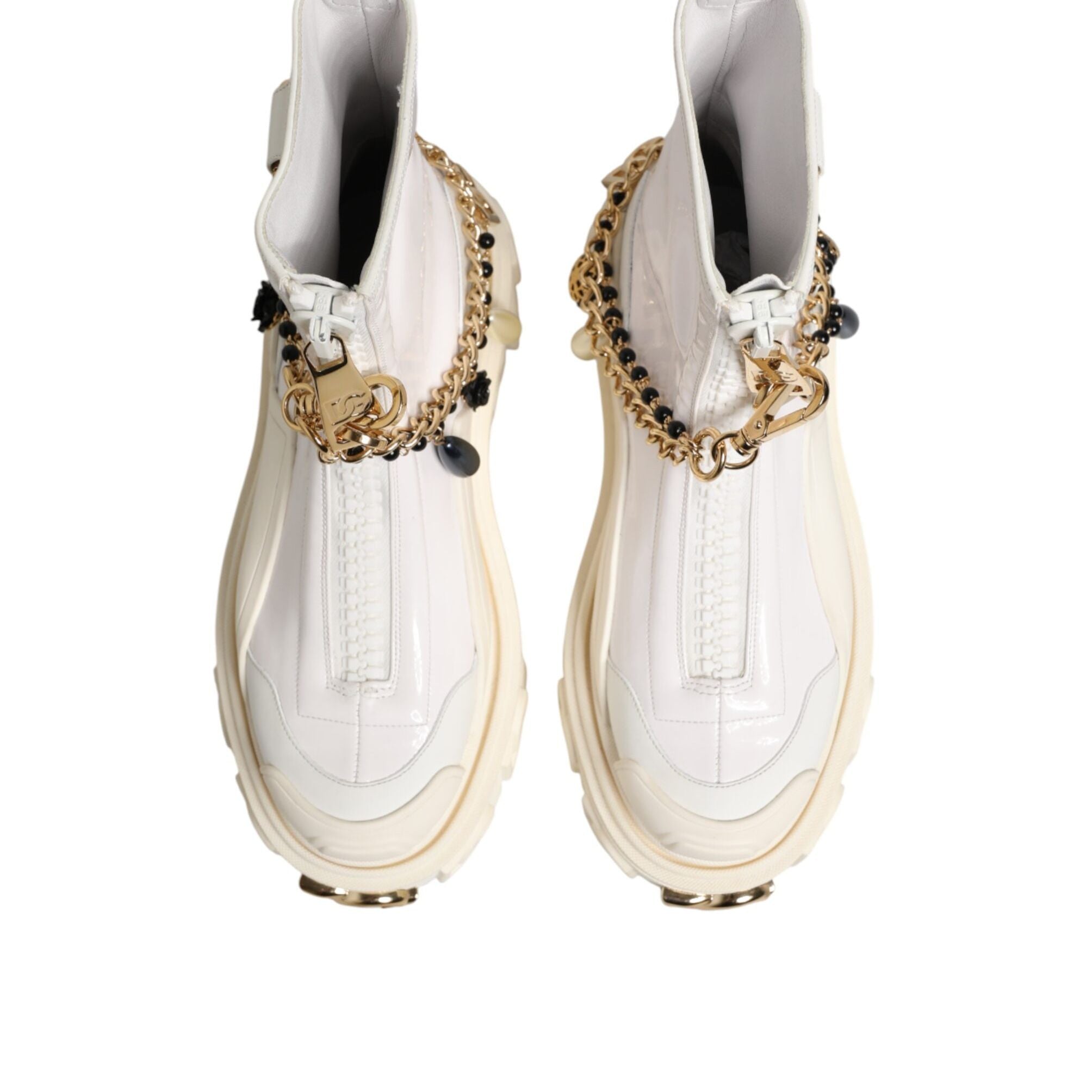 Dolce & Gabbana White Leather Rubber Logo Ankle Boots Shoes