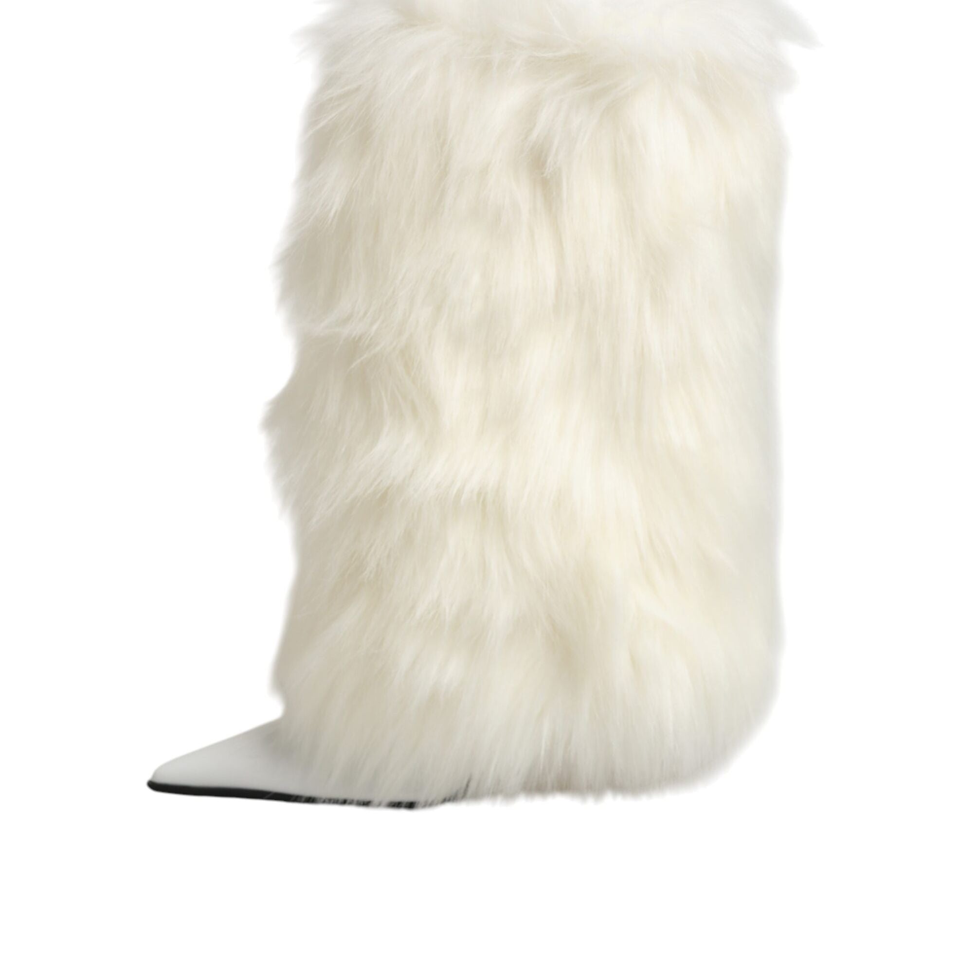 Dolce & Gabbana White Fur Pointed Knee High Stiletto Boots Shoes