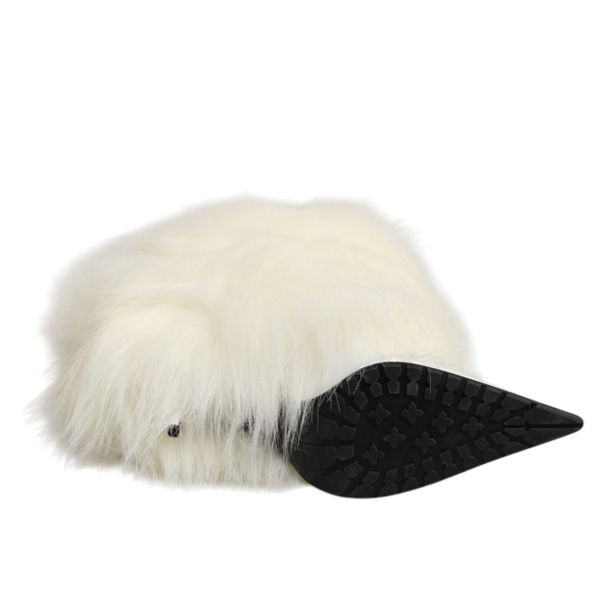 Dolce & Gabbana White Fur Pointed Knee High Stiletto Boots Shoes