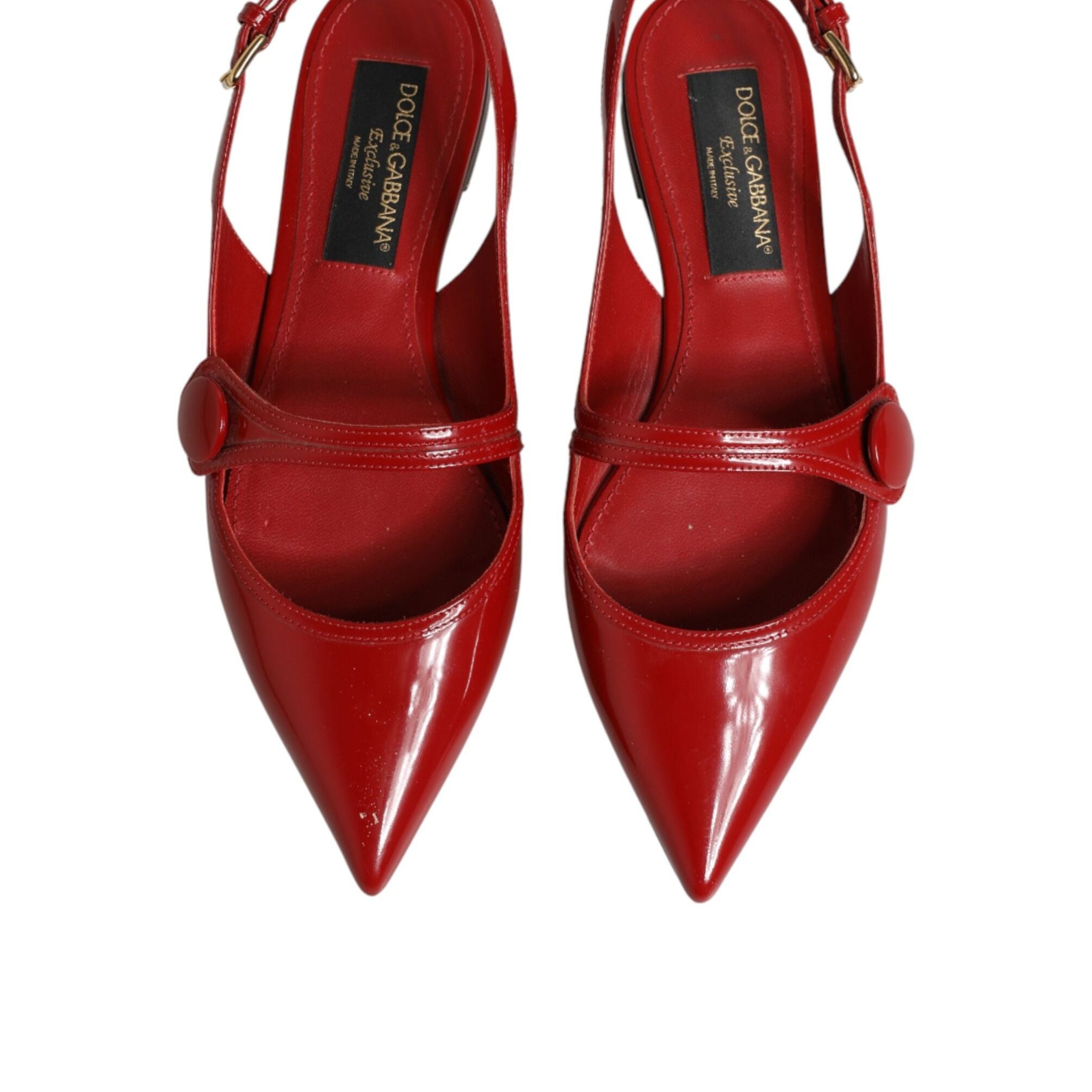 Dolce & Gabbana Red Leather Slingback Flats Sandals Shoes