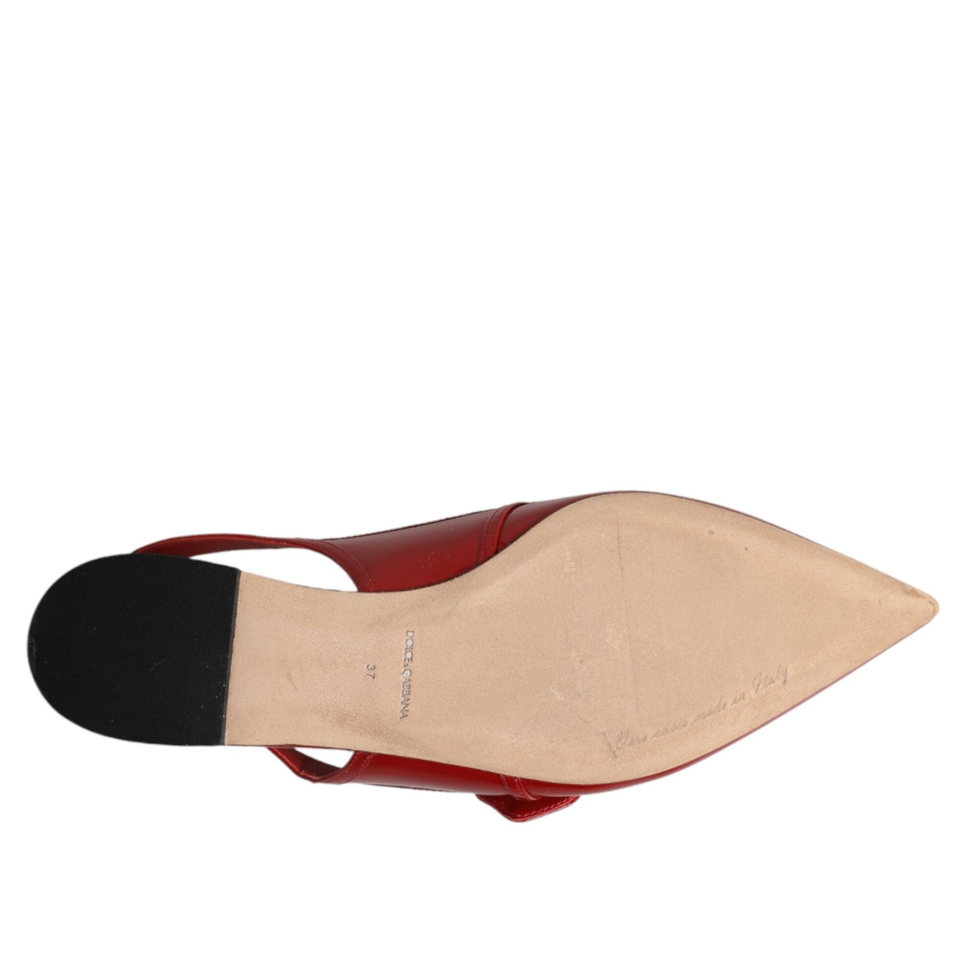 Dolce & Gabbana Red Leather Slingback Flats Sandals Shoes