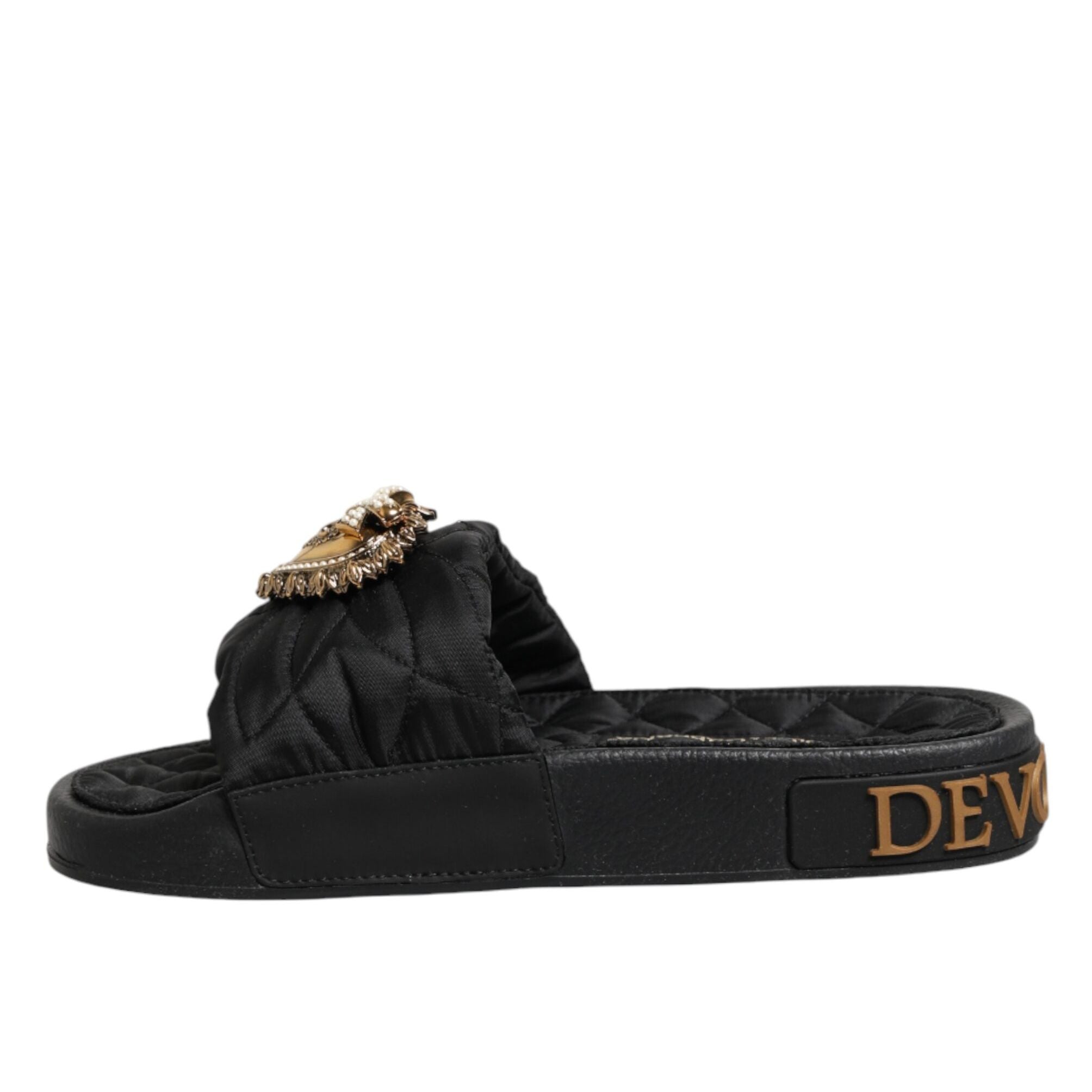 Dolce & Gabbana Black Devotion Matelassé Leather Slides Shoes