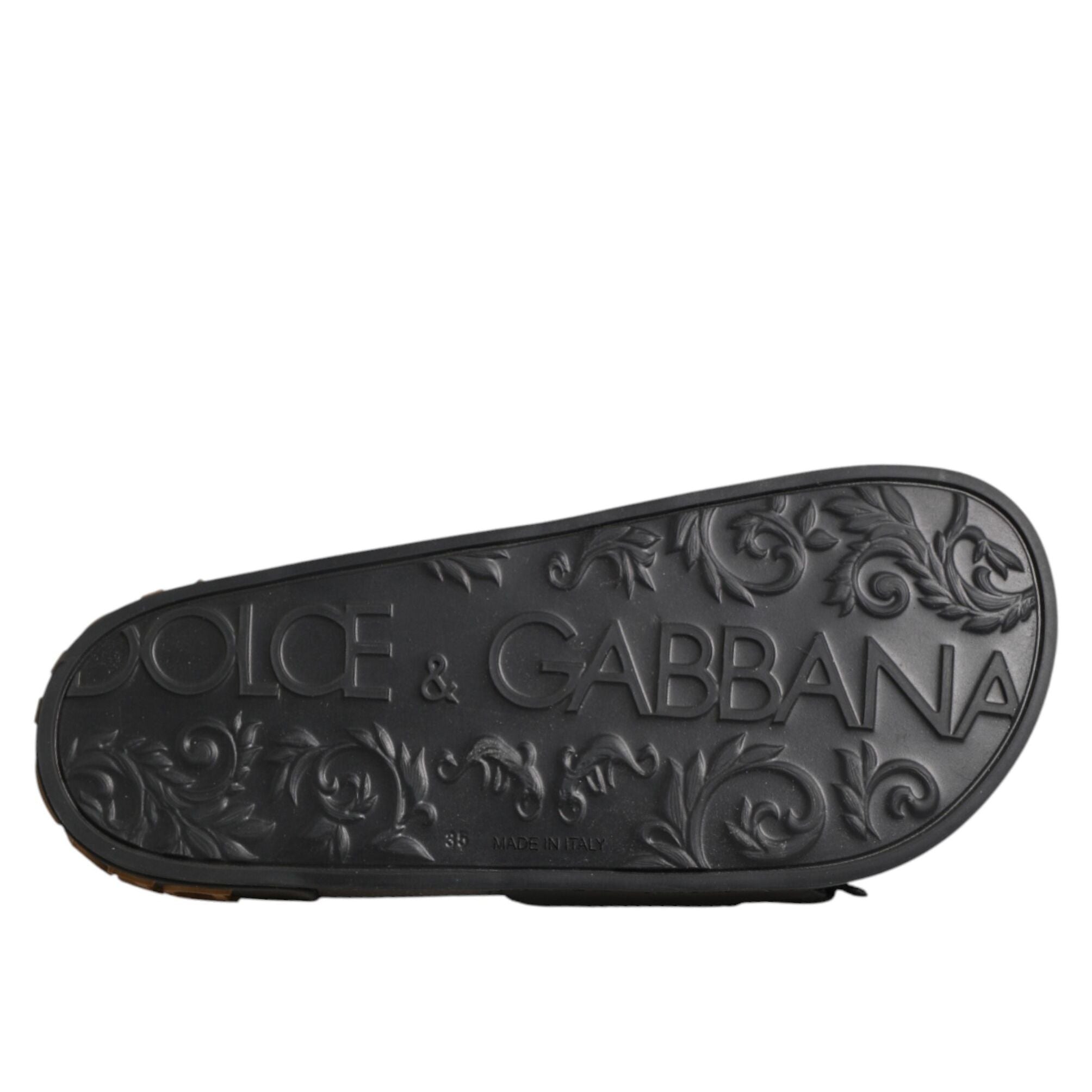 Dolce & Gabbana Black Devotion Matelassé Leather Slides Shoes