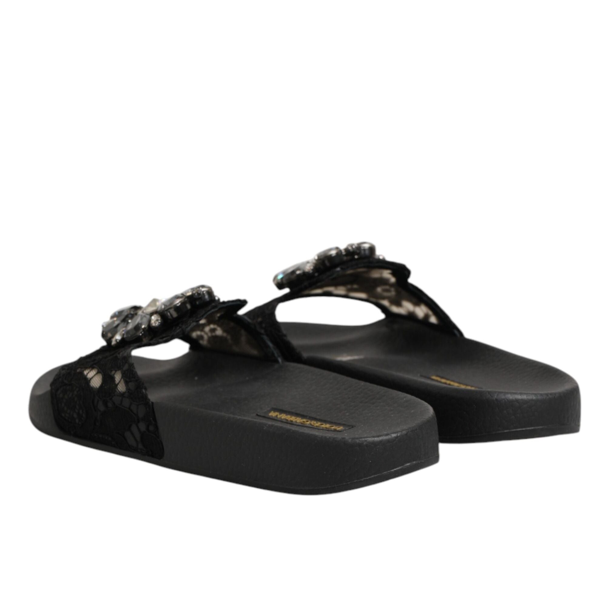 Dolce & Gabbana Black Devotion Matelassé Leather Slides Shoes