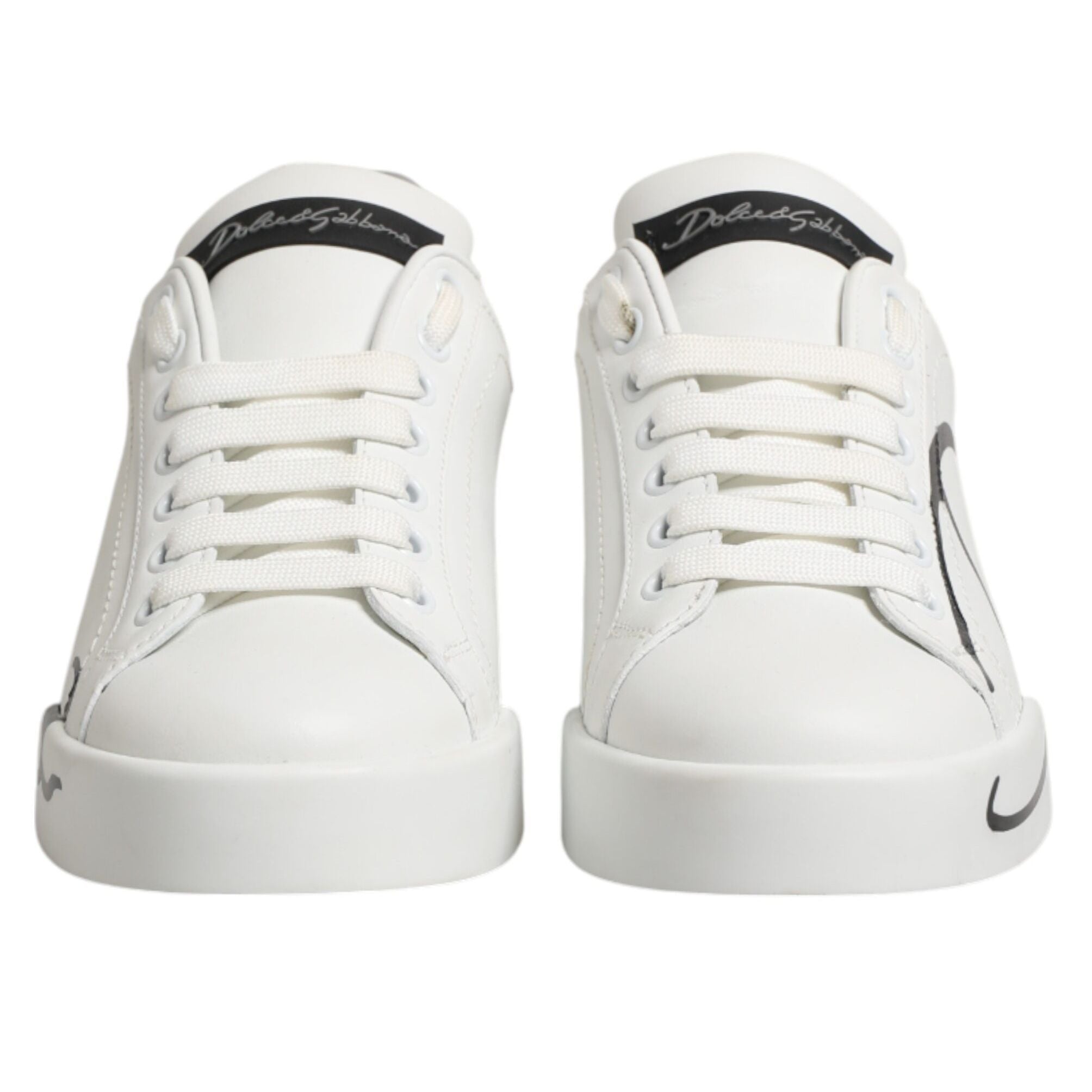 Dolce & Gabbana White Gray Low Top Leather Sneaker Shoes