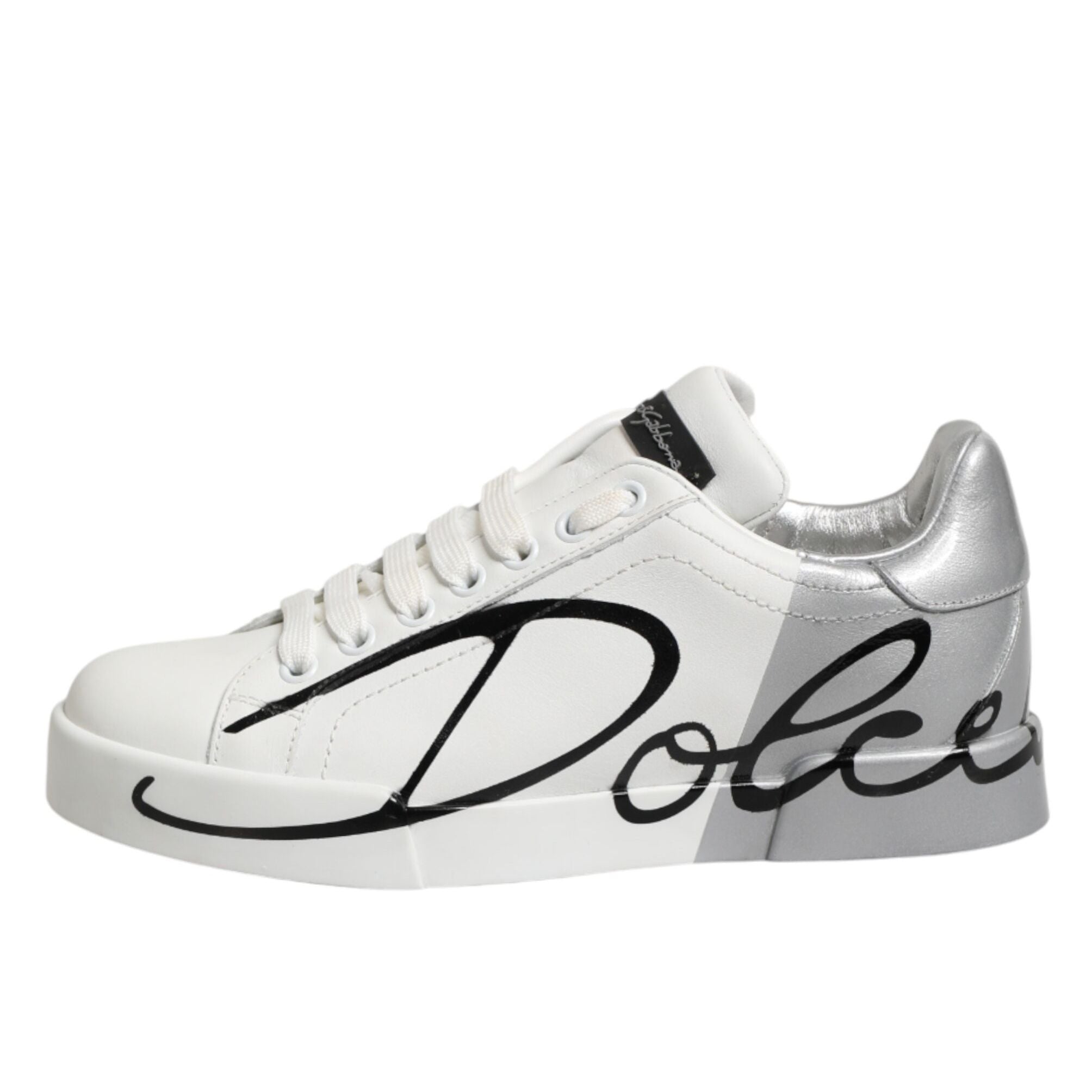 Dolce & Gabbana White Gray Low Top Leather Sneaker Shoes