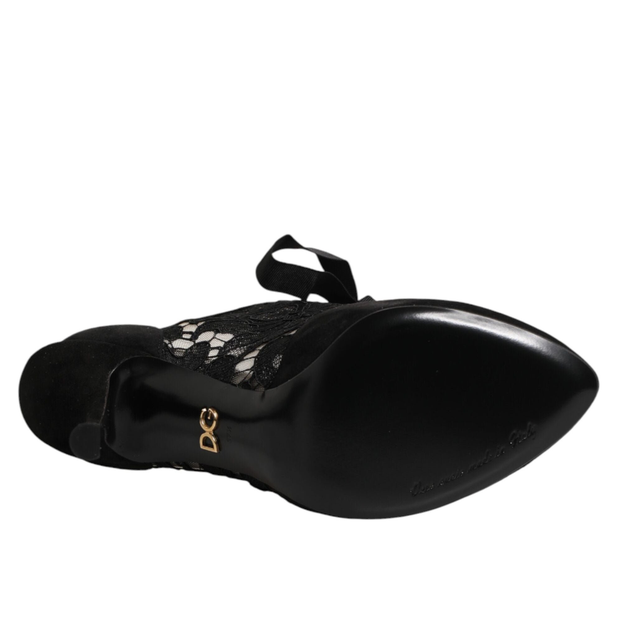 Dolce & Gabbana Black Floral High Heels LACE-UPS Pumps Shoes