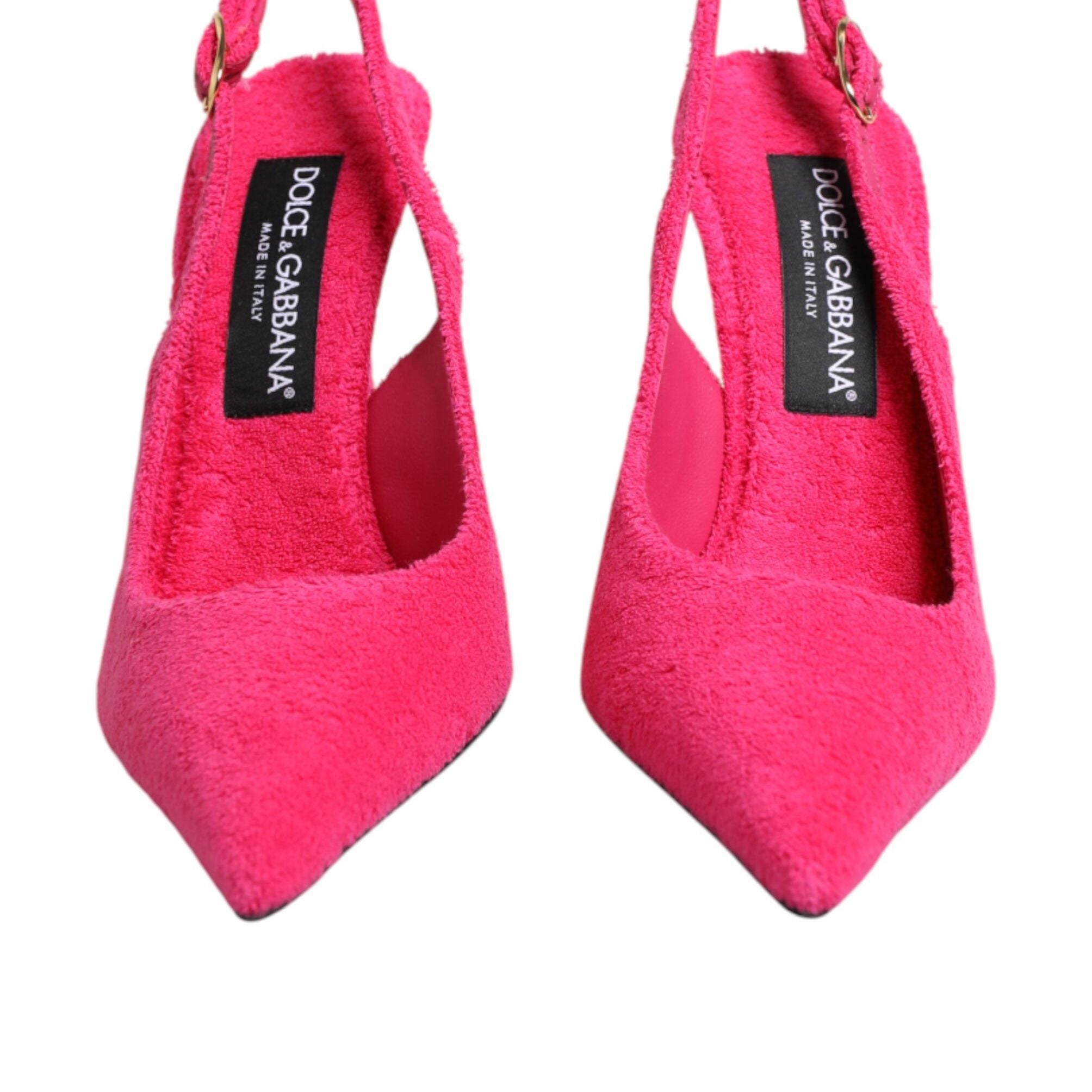 Dolce & Gabbana Pink Terry Cloth High Heels Slingback Shoes