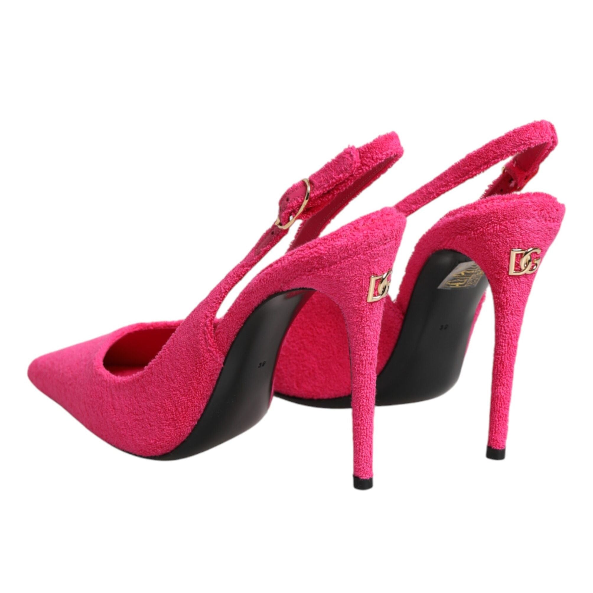 Dolce & Gabbana Pink Terry Cloth High Heels Slingback Shoes