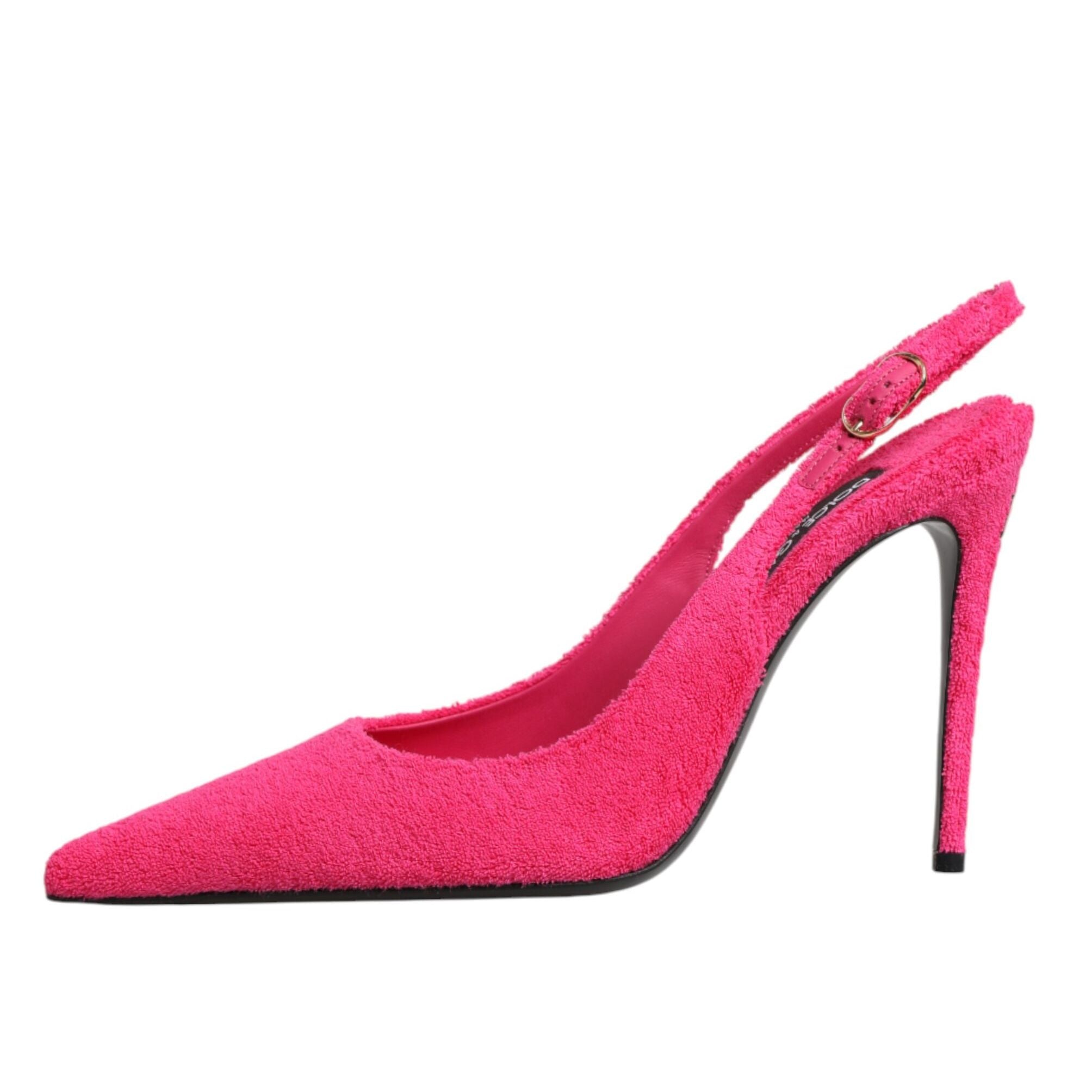 Dolce & Gabbana Pink Terry Cloth High Heels Slingback Shoes