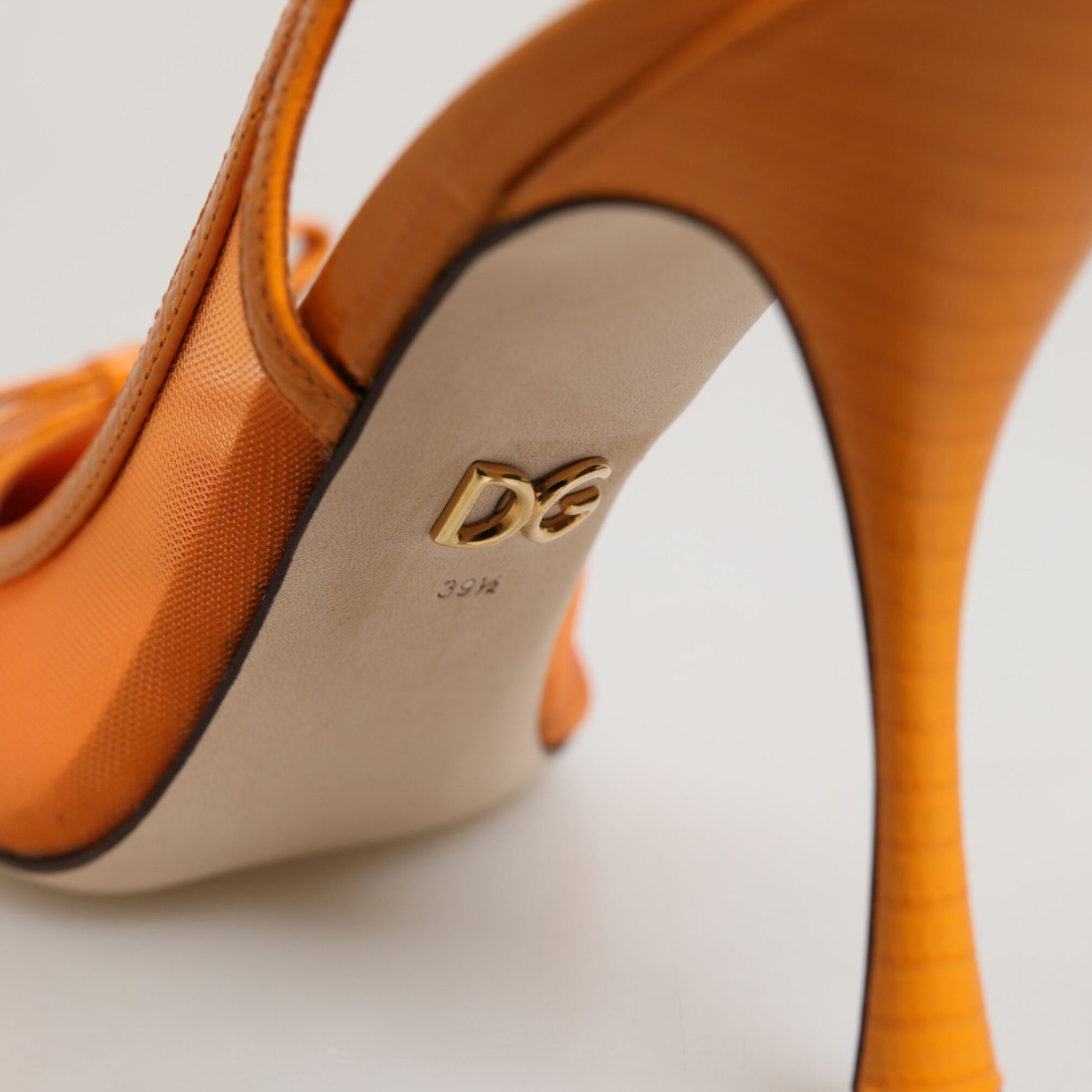 Dolce & Gabbana Orange Leather Mesh Heels Slingback Shoes