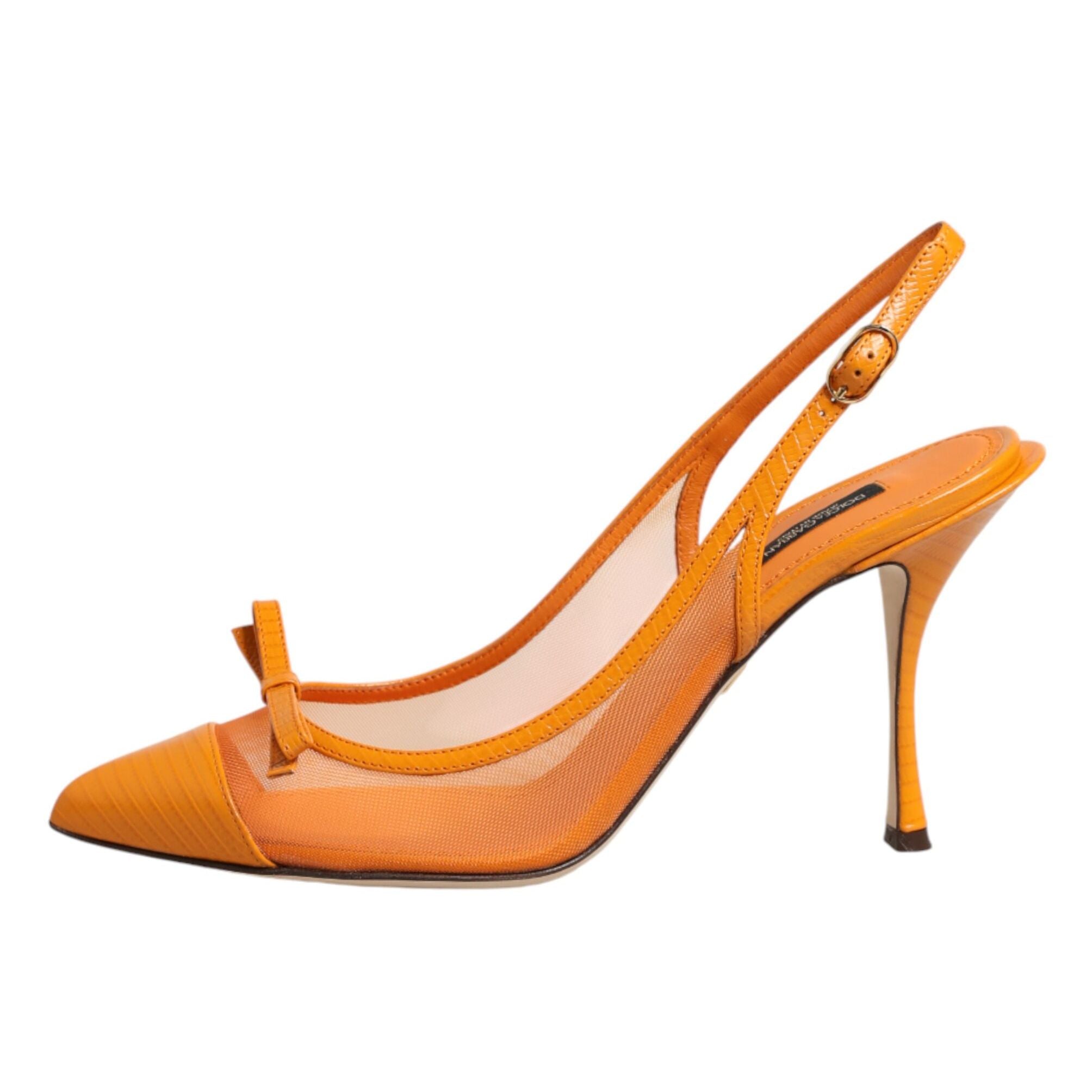 Dolce & Gabbana Orange Leather Mesh Heels Slingback Shoes