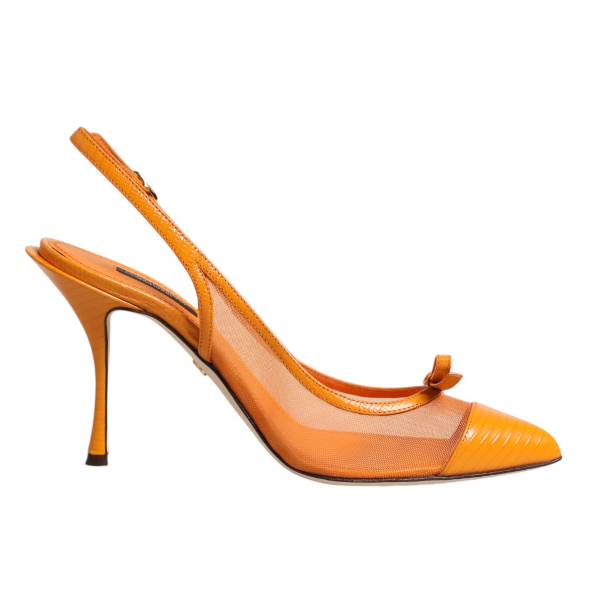 Dolce & Gabbana Orange Leather Mesh Heels Slingback Shoes