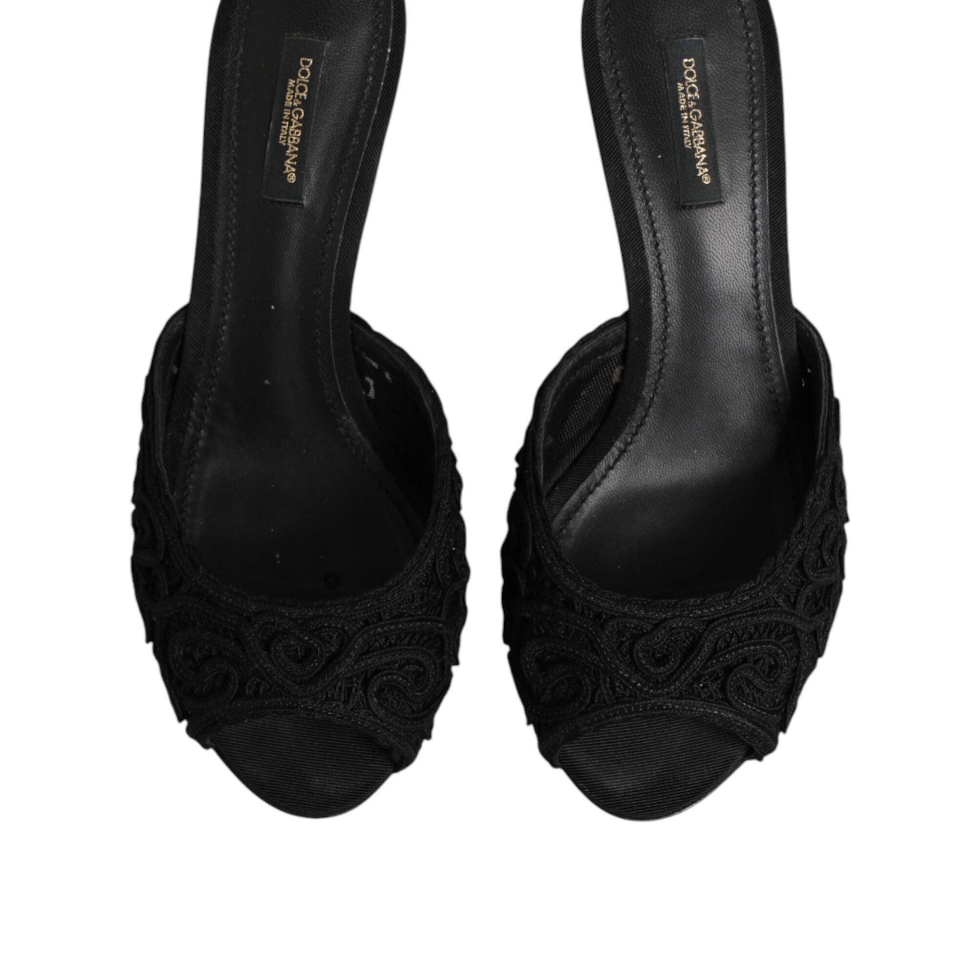 Dolce & Gabbana Black Embroidered Slip On Heels Slides Shoes