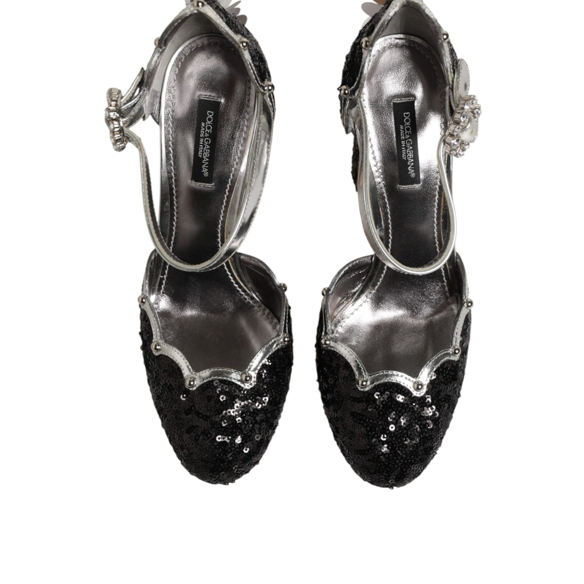 Dolce & Gabbana Black Sequined Ankle Strap Sandals Shoes