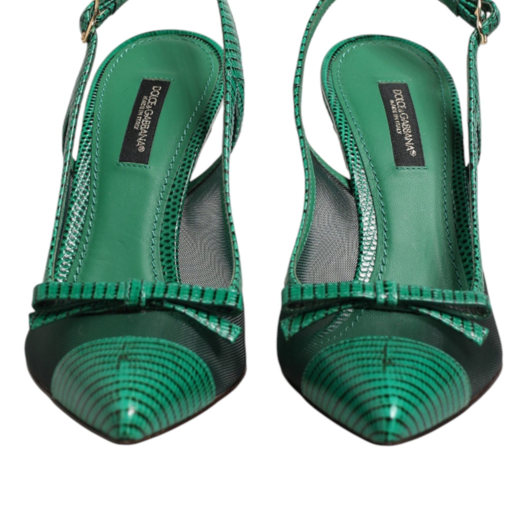 Dolce & Gabbana Green Leather Mesh Heels Slingback Shoes