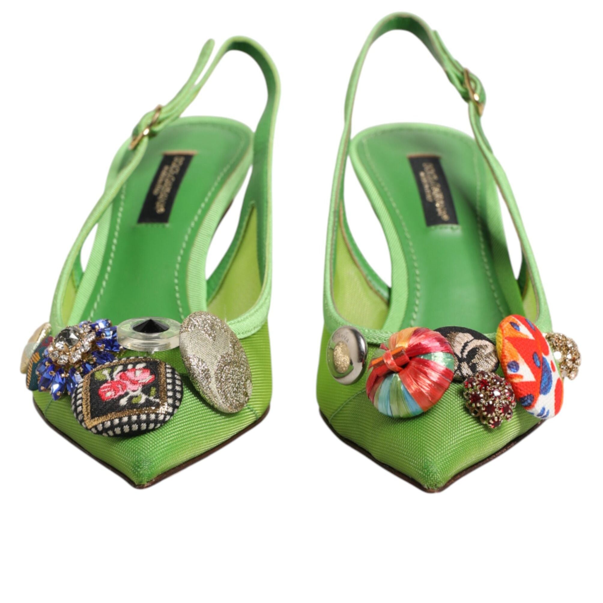 Dolce & Gabbana Green Embellished Heels Slingbacks Shoes