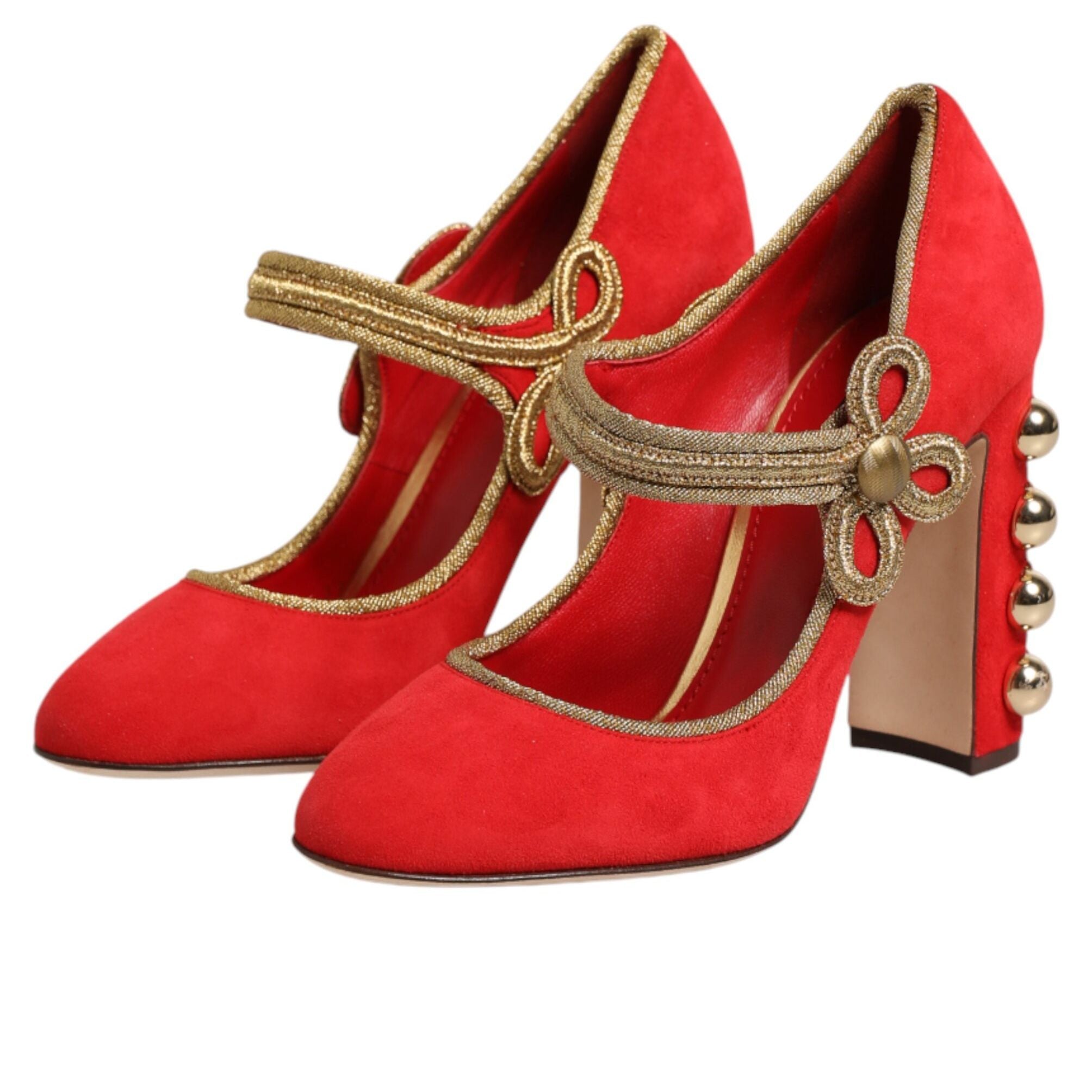Dolce & Gabbana Red Embellished MARY JANES Pumps Shoes