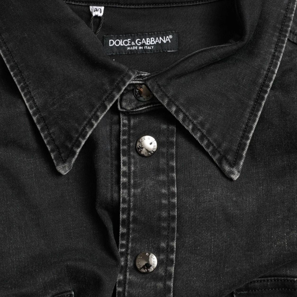 Dolce & Gabbana Black Cotton Long Sleeve Denim Casual Shirt