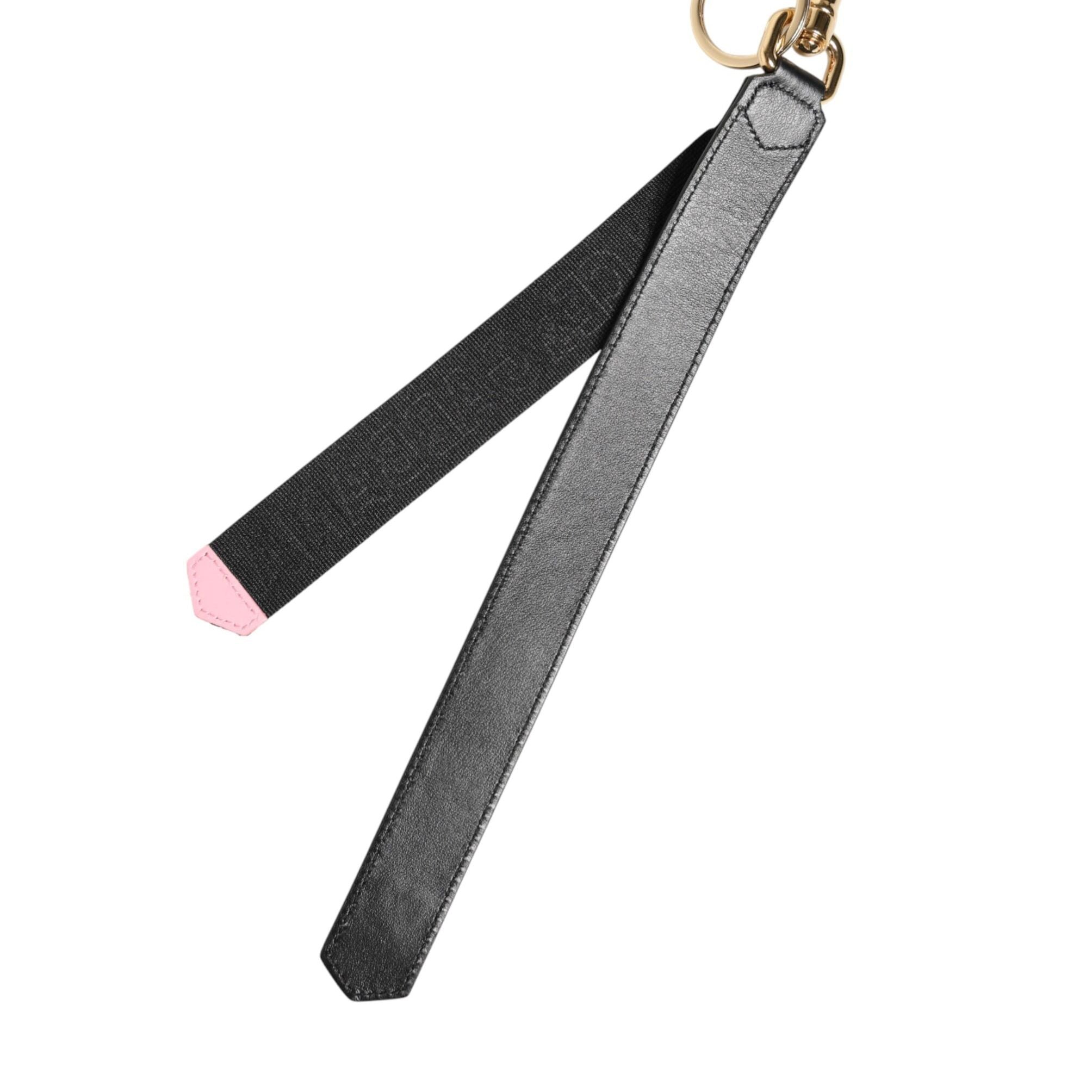 Dolce & Gabbana Black Yellow Logo Letaher Brass Holder Keychain Keyring
