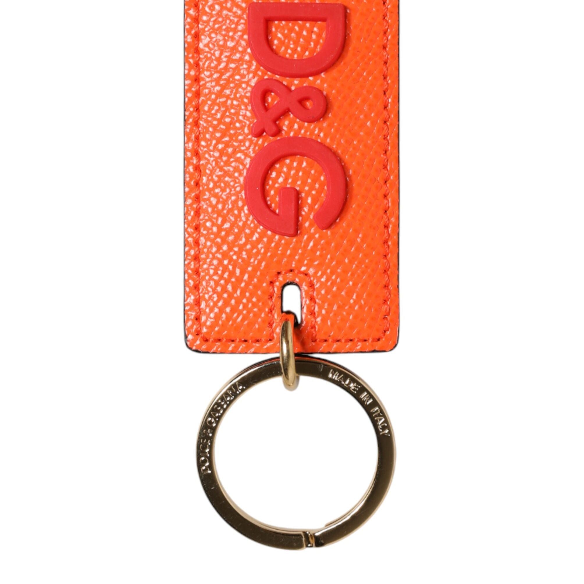 Dolce & Gabbana Orange Calf Leather Logo Metal Ring Keychain Keyring