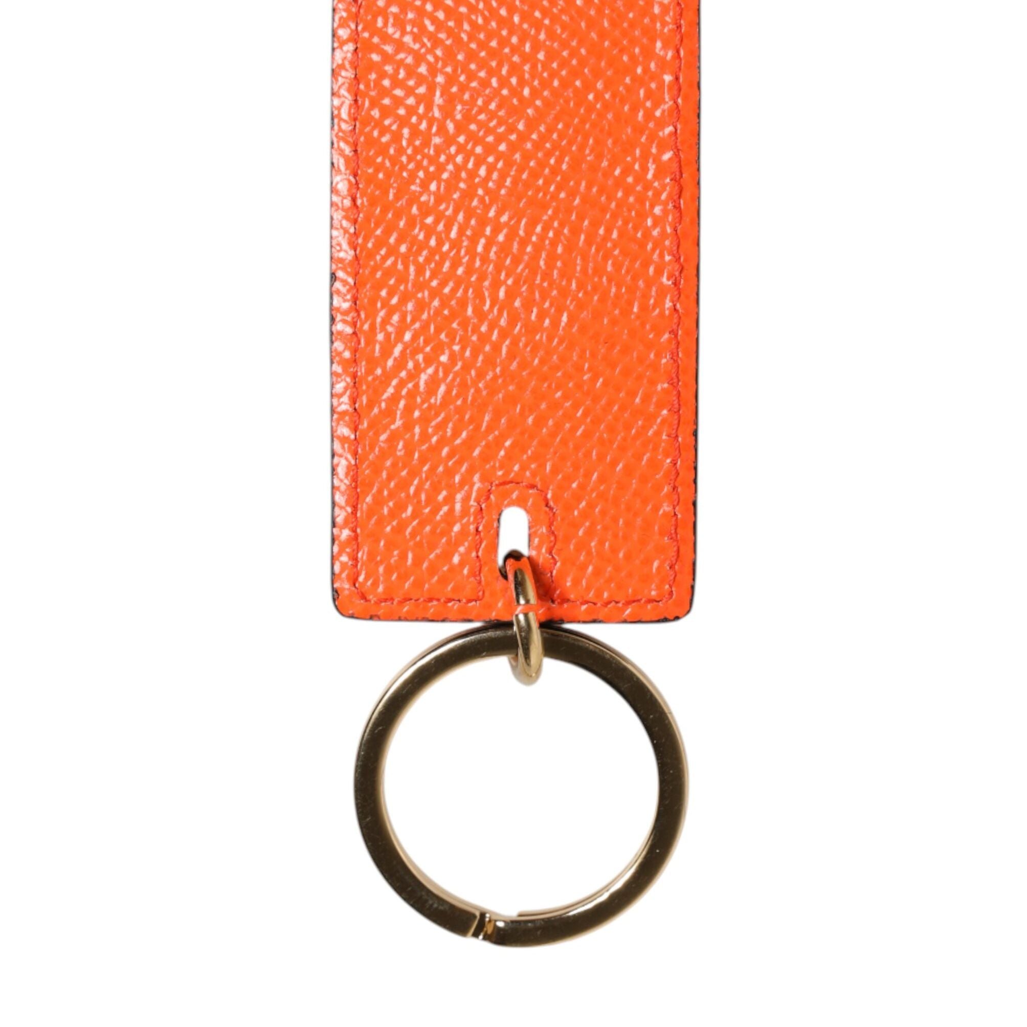 Dolce & Gabbana Orange Calf Leather Logo Metal Ring Keychain Keyring