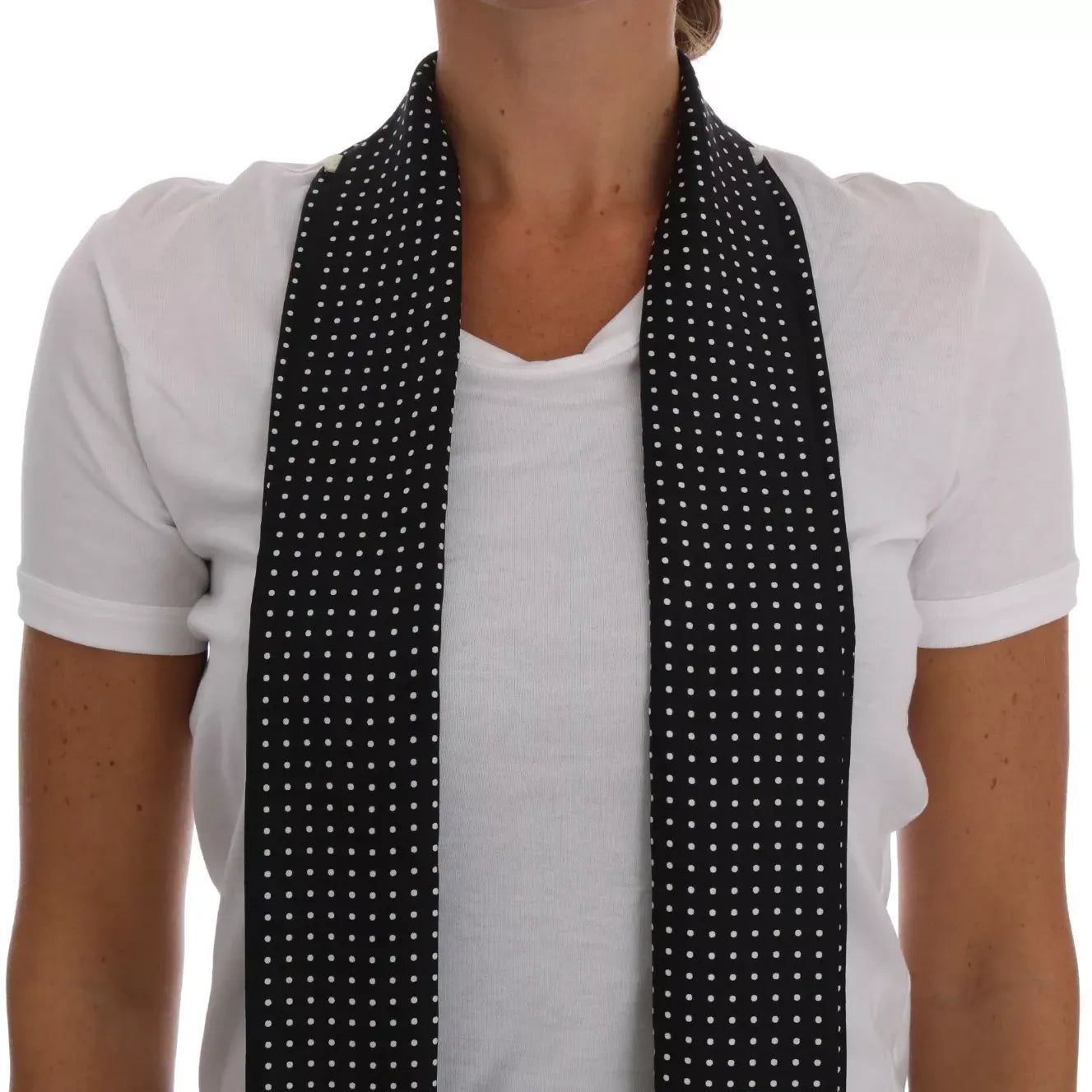 Dolce & Gabbana White Cotton Black Silk Scarf Top T-shirt
