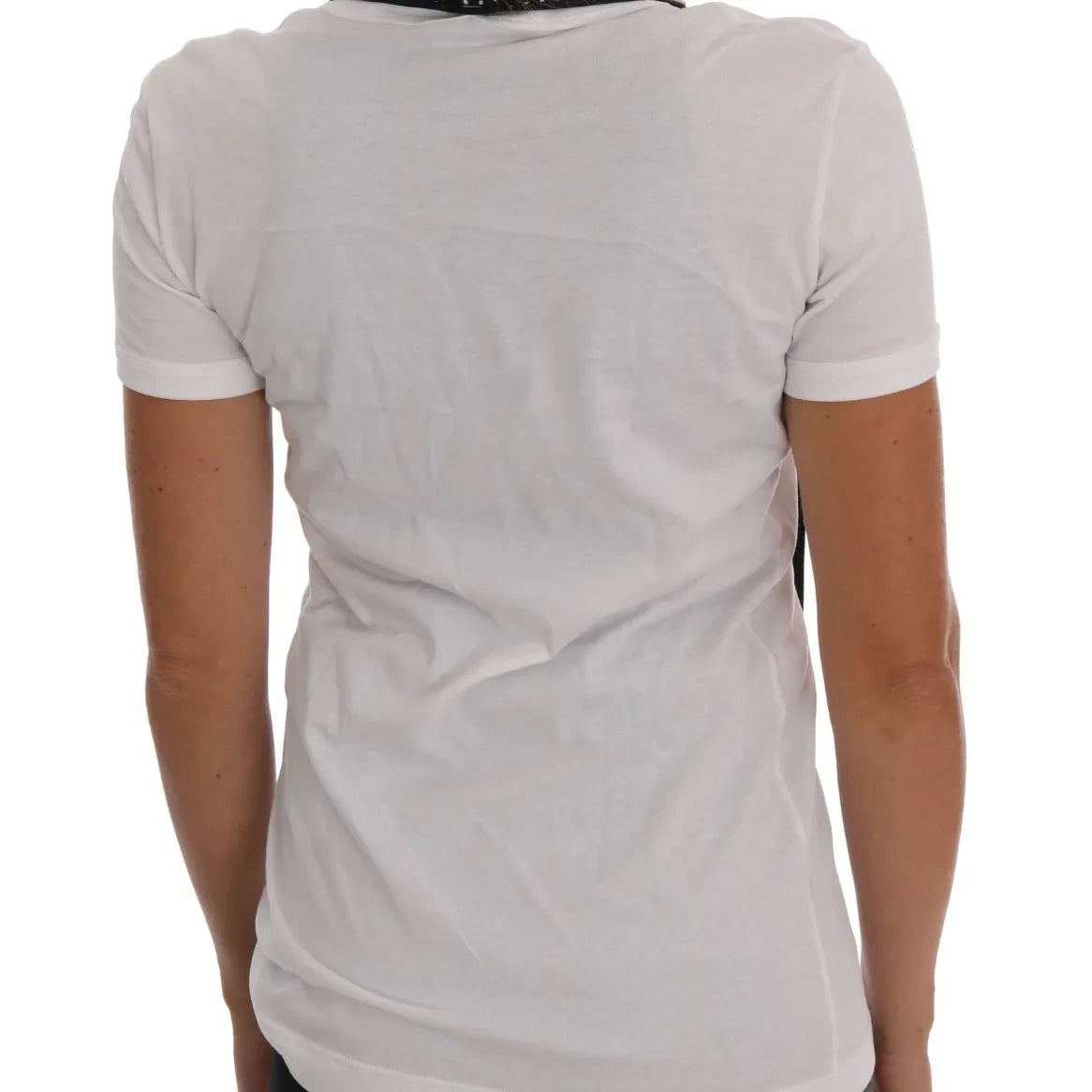 Dolce & Gabbana White Cotton Black Silk Scarf Top T-shirt