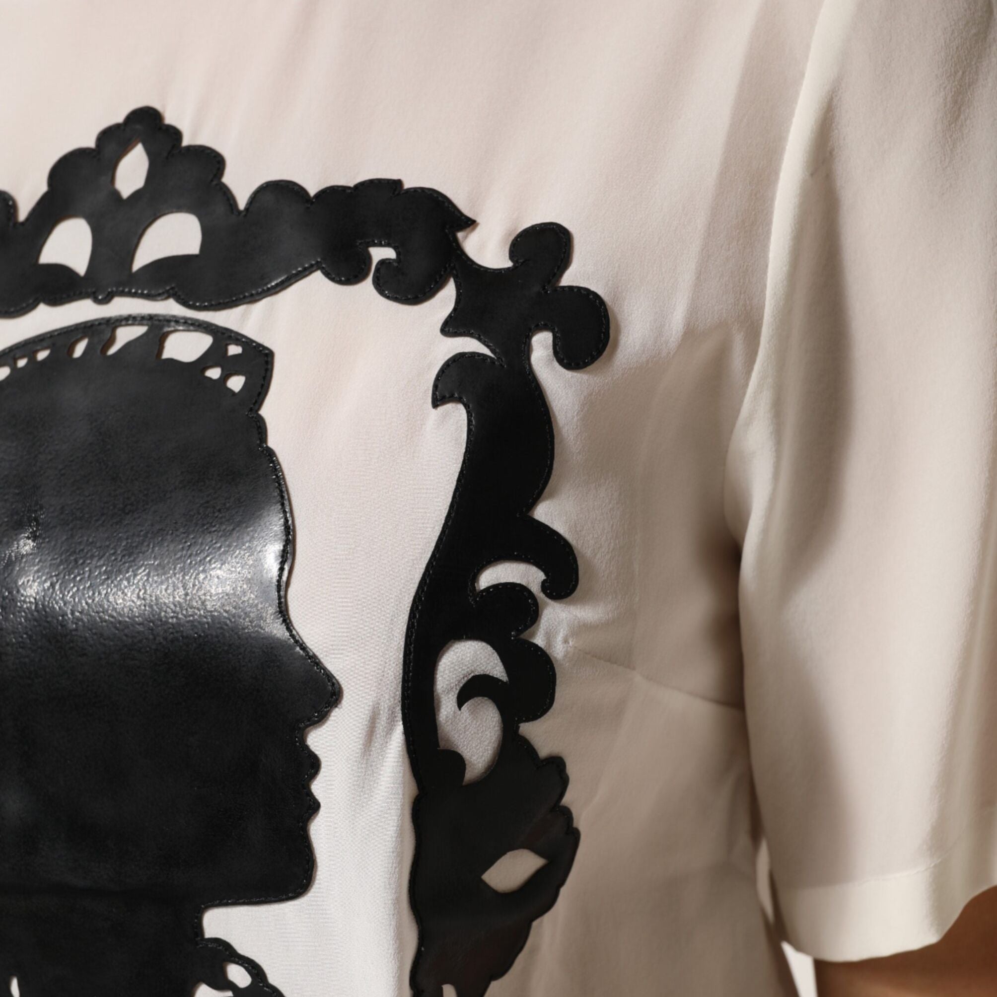 Dolce & Gabbana Cream Silk Silhouette Detail Short Sleeve Top