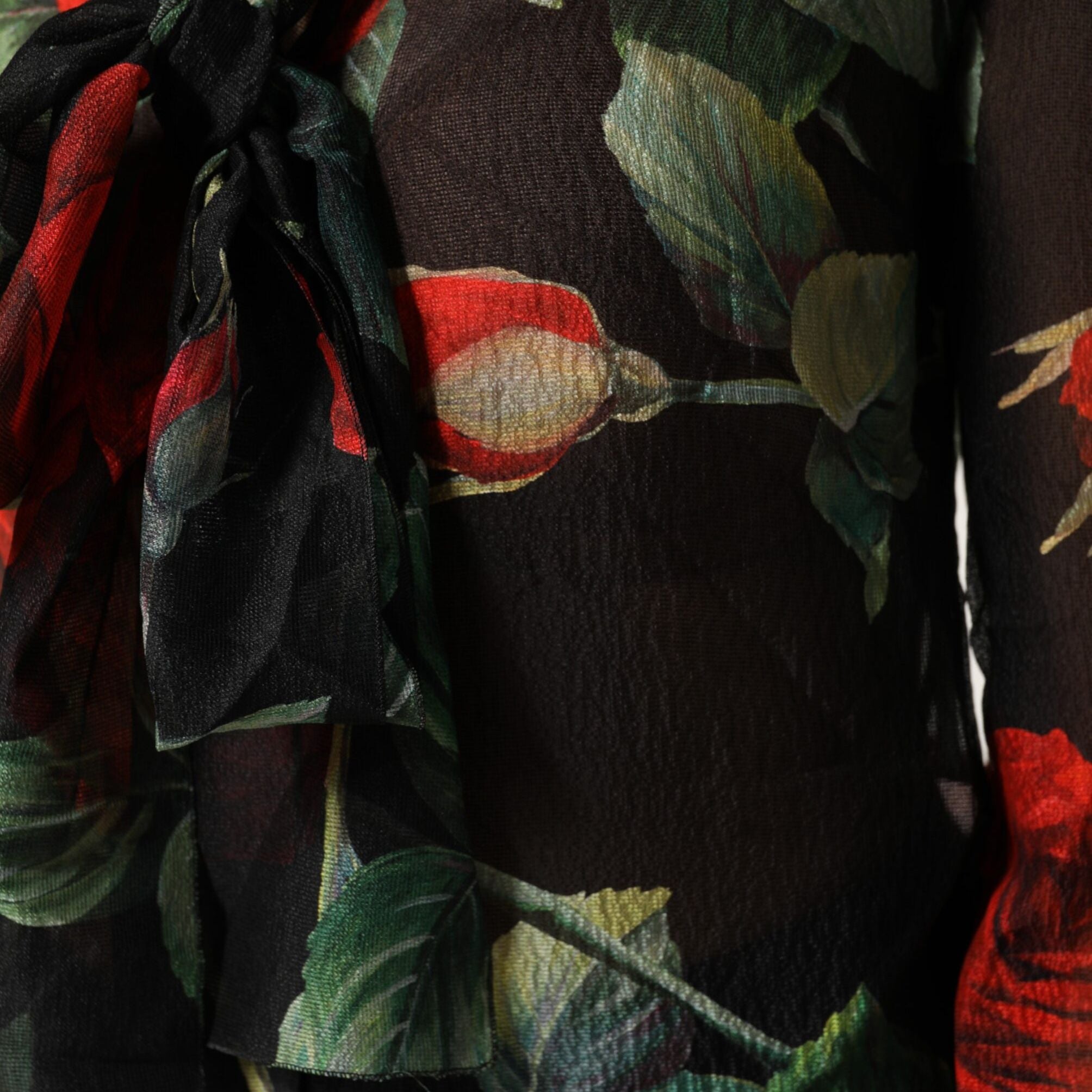 Dolce & Gabbana Black Floral Long Sleeves Silk Blouse Top