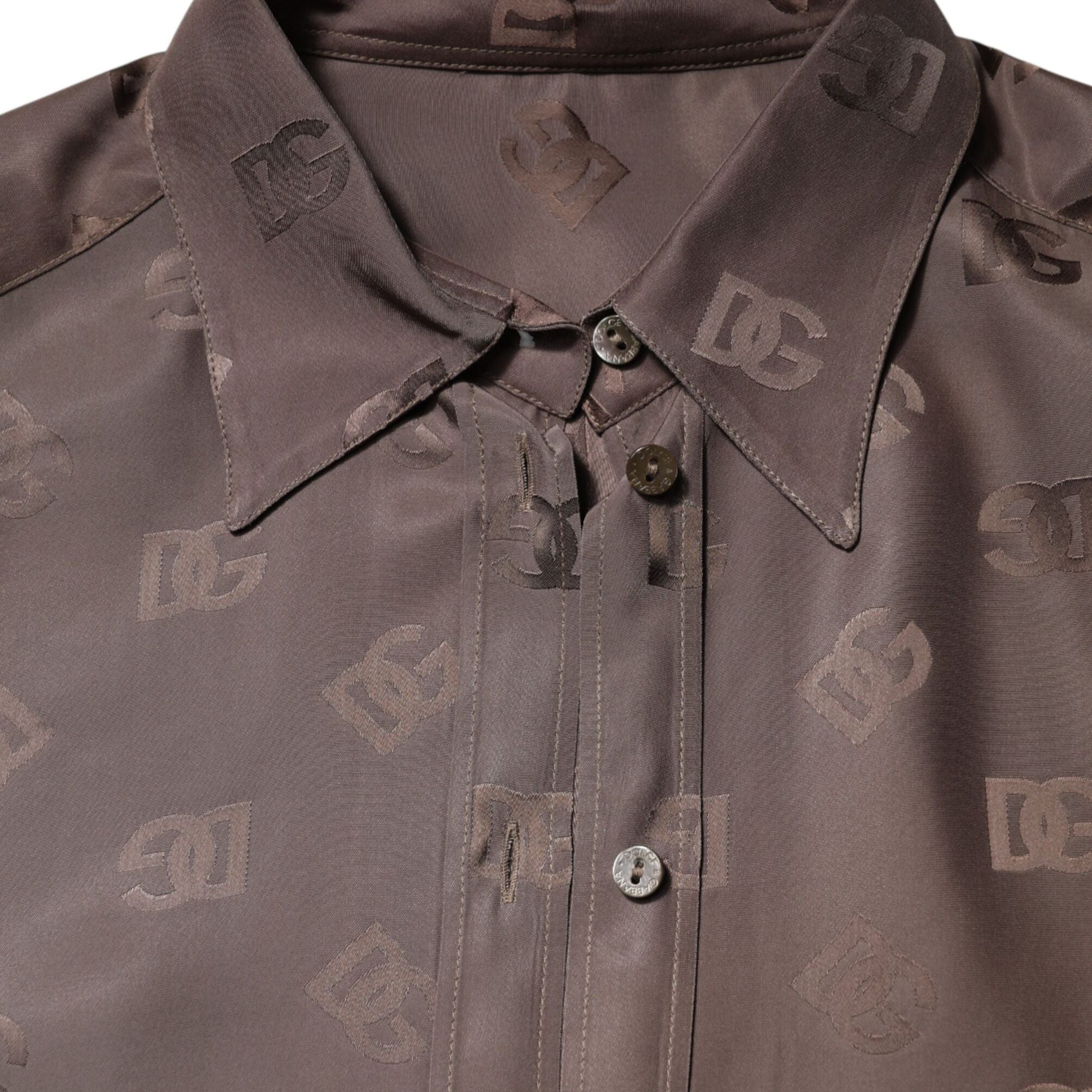 Dolce & Gabbana Brown Collared Long Sleeves Logo Shirt Top