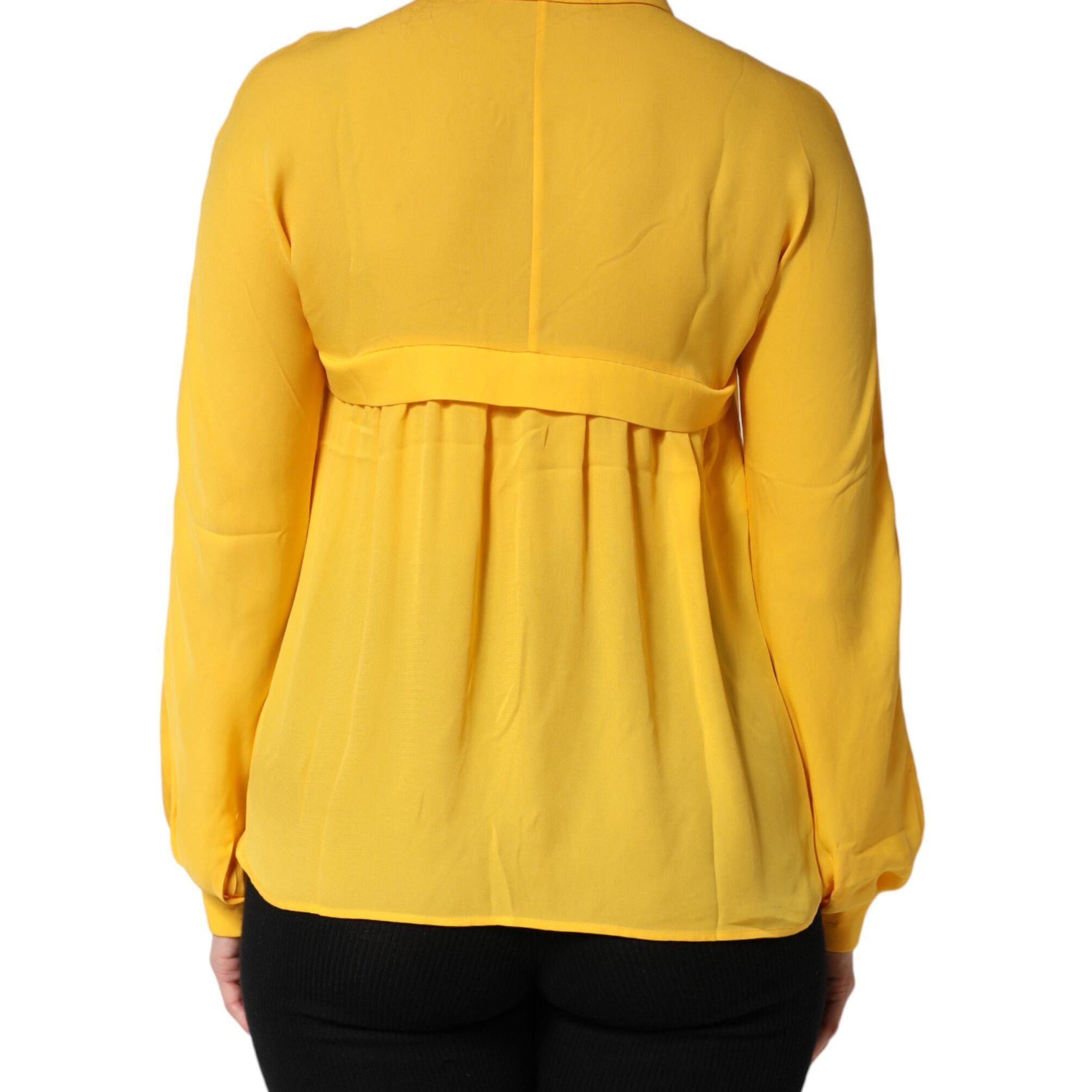 Moschino Couture Yellow Silk Collared Long Sleeves Top