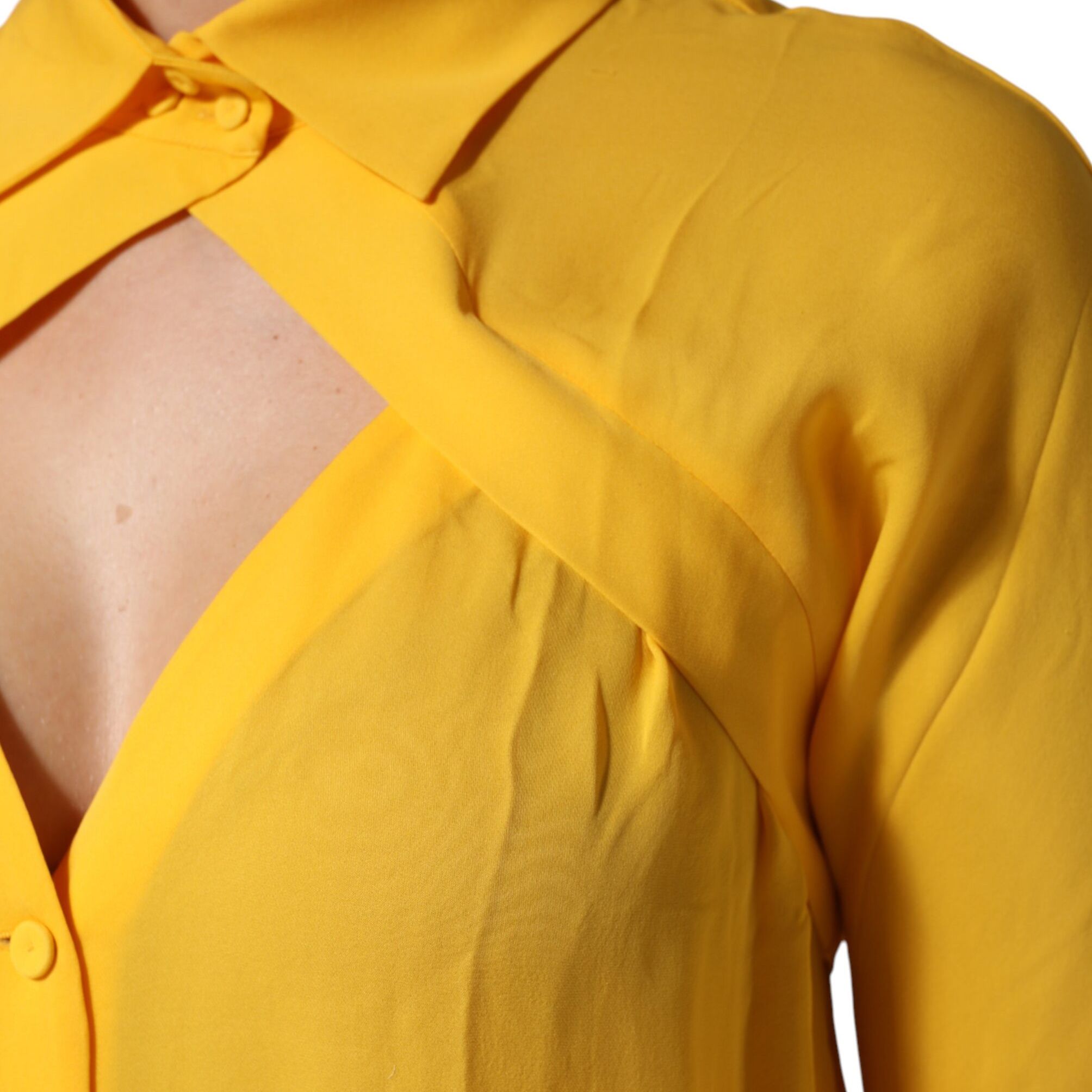 Moschino Couture Yellow Silk Collared Long Sleeves Top