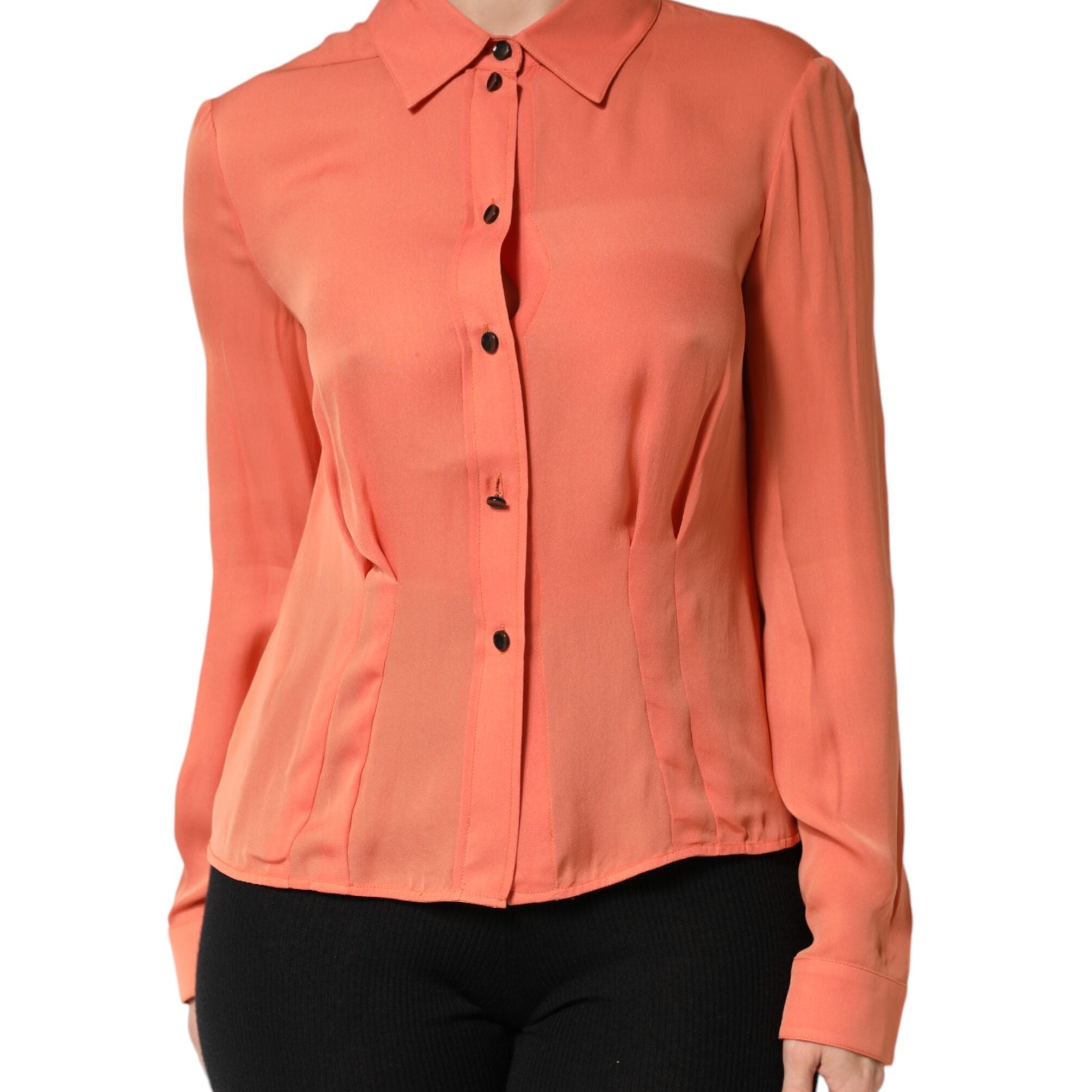 Emporio Armani Orange Collared Button Down Long Sleeves Top