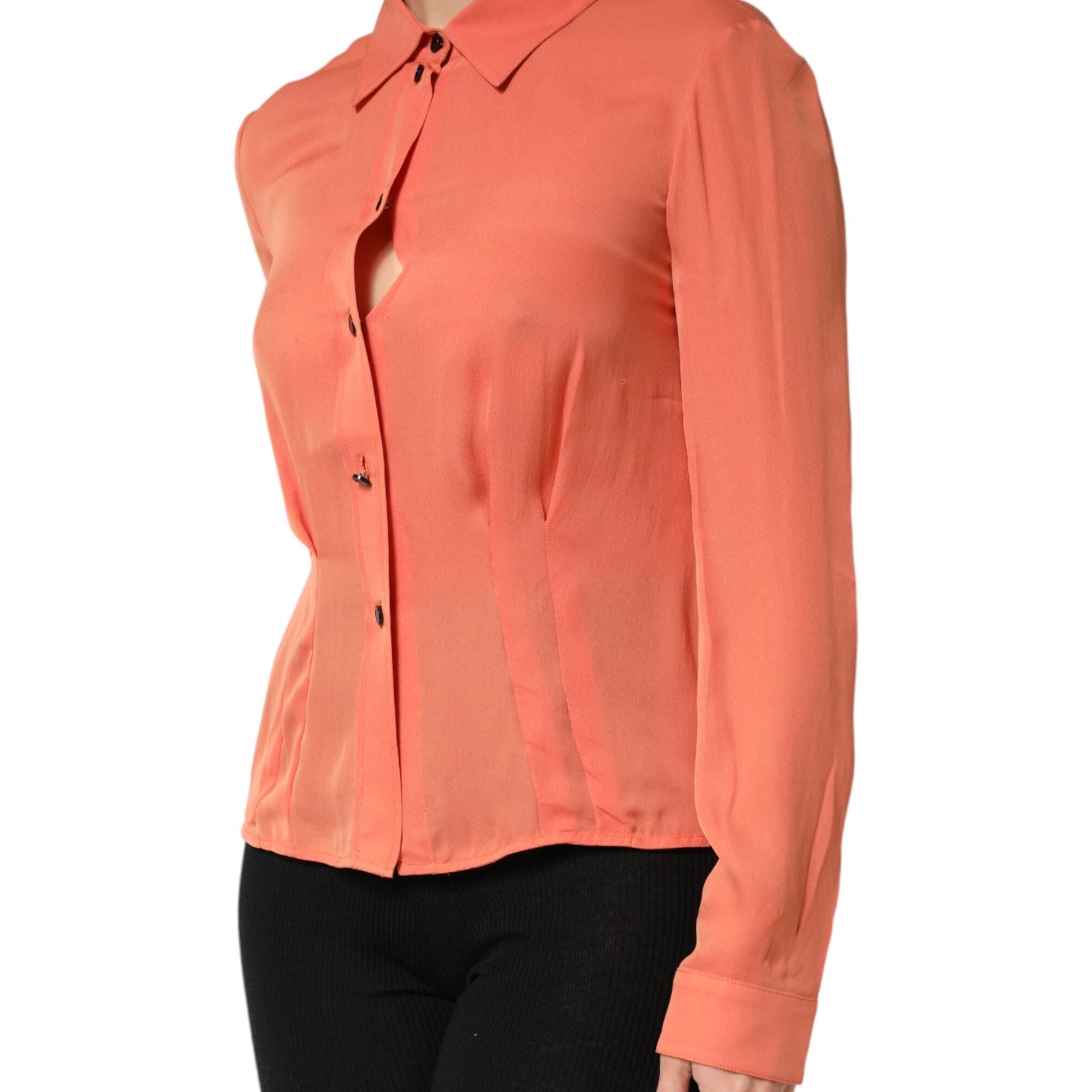 Emporio Armani Orange Collared Button Down Long Sleeves Top