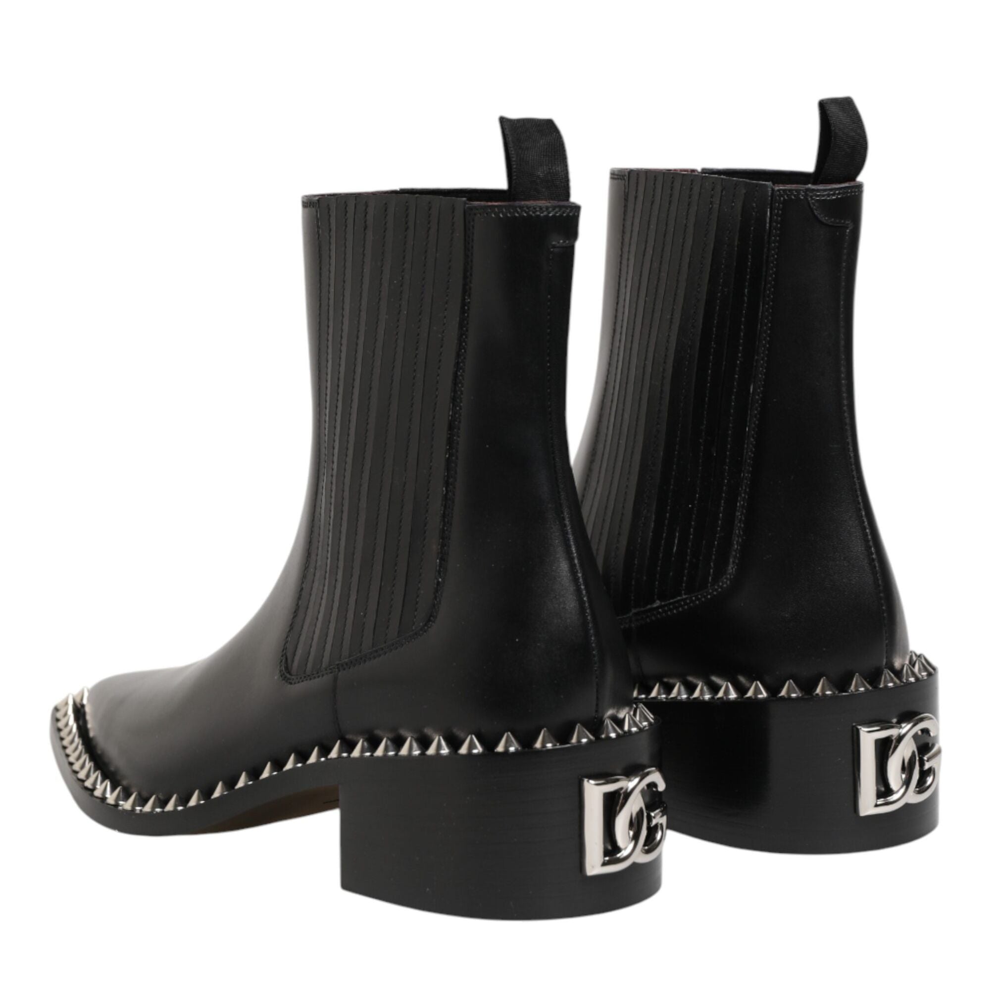 Dolce & Gabbana Black Studded Chelsea Short Ankle Boots Shoes